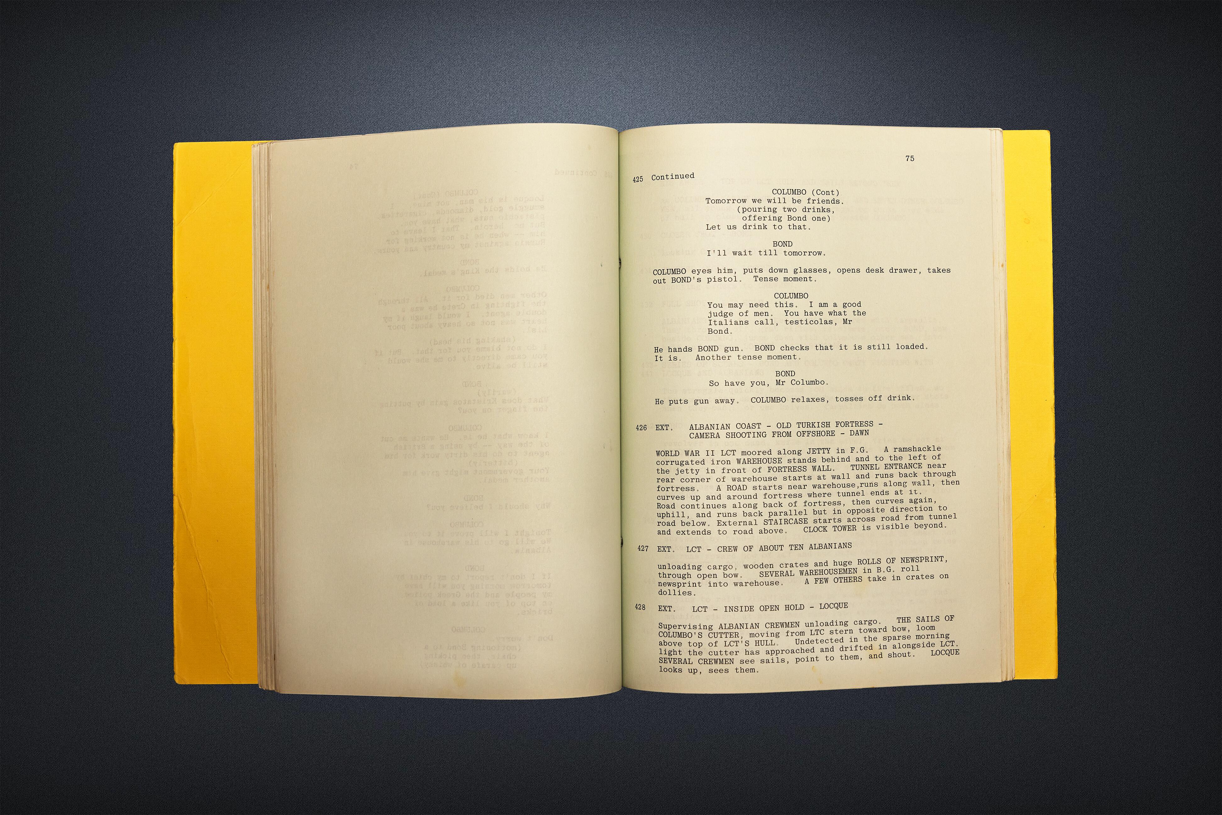 A Production Used Screenplay for 'For Your Eyes Only' with dialogue between James Bond and Columbo (Roger Moore and Chaim Topol) - Available for Sale from Kudos Memorabilia Ltd