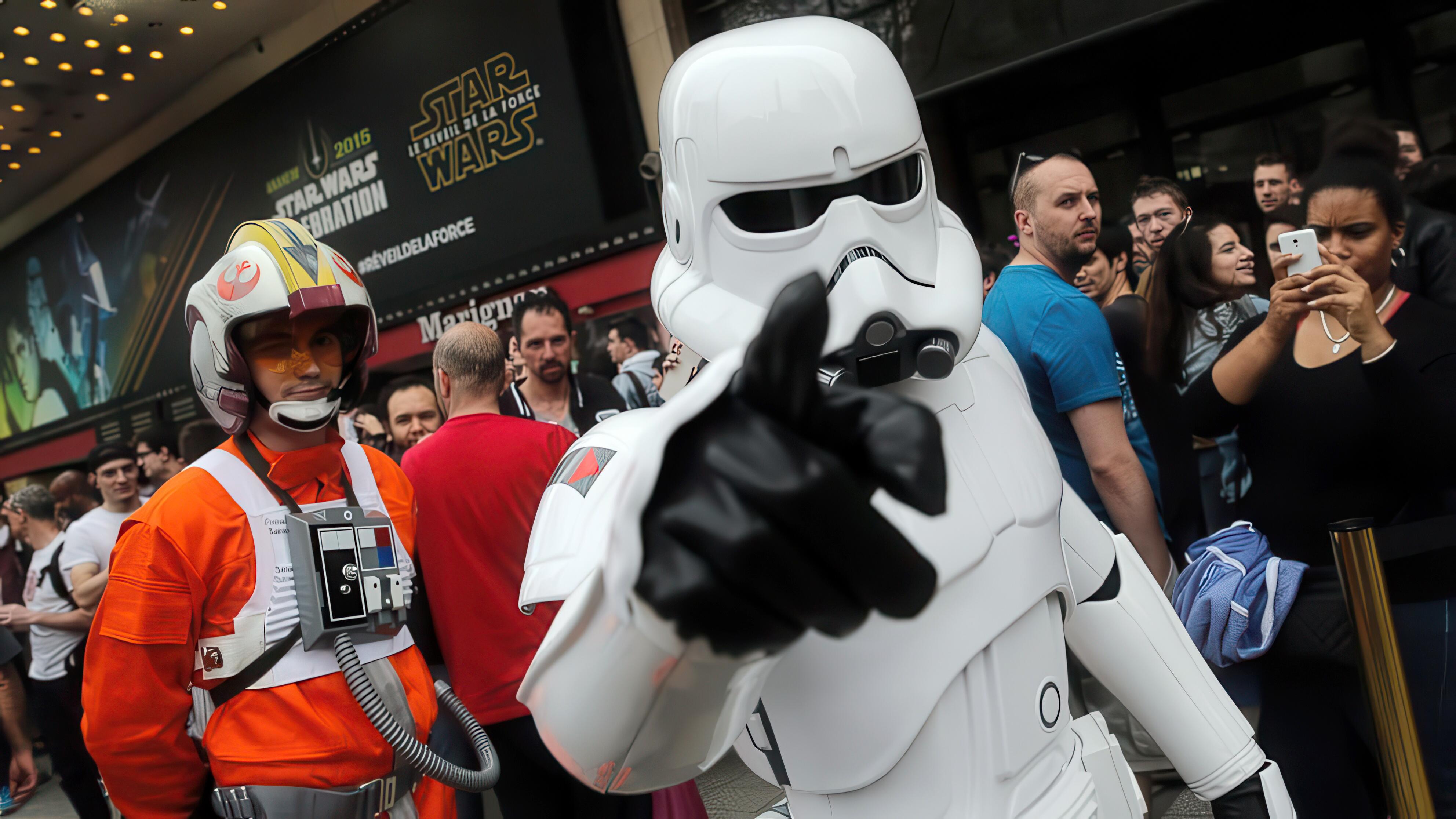 A Rebel Pilot and Stormtrooper at a Star Wars Screening