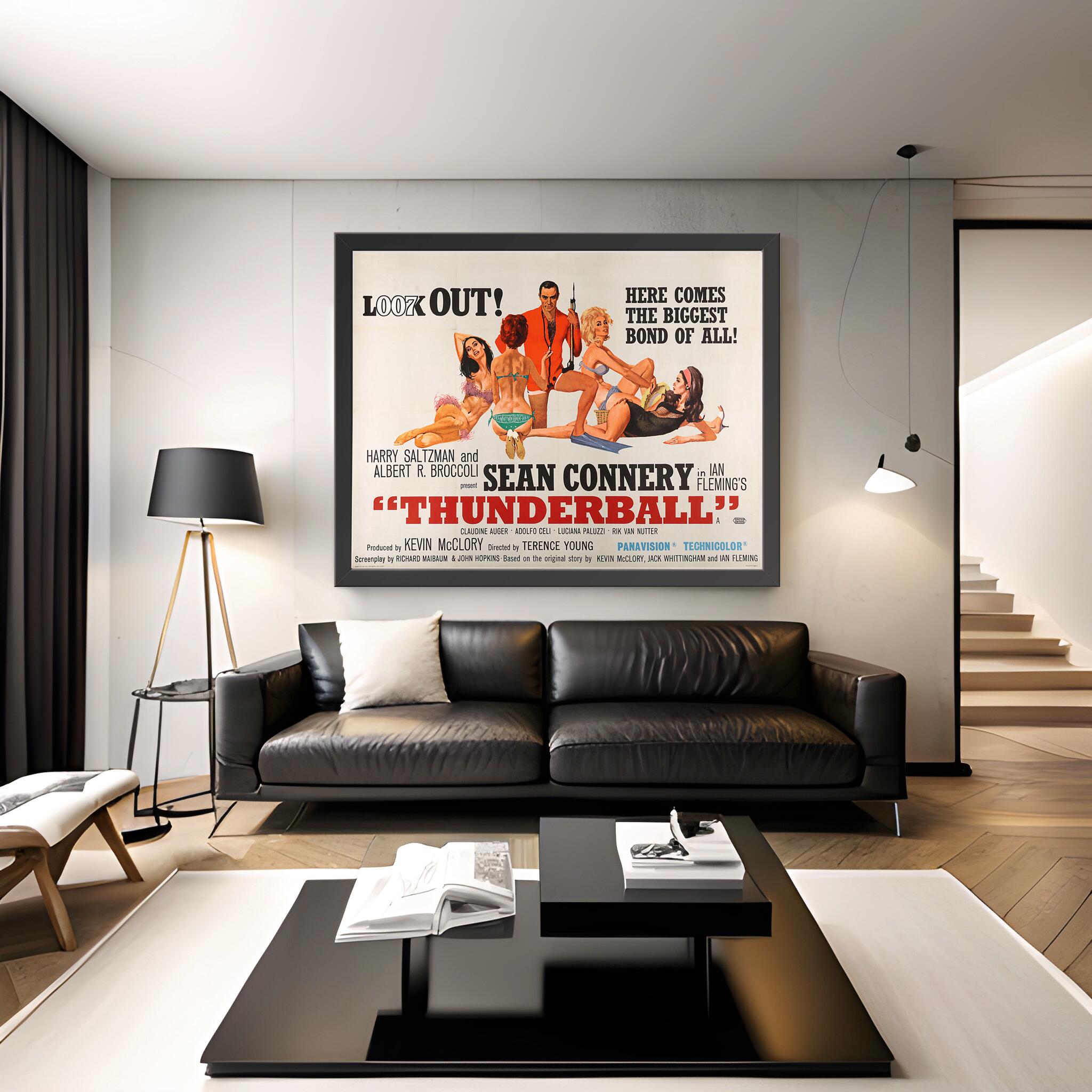 Thunderball (1965) Original UK Quad Poster - Linen Backed – displayed on the wall of a modern apartment.