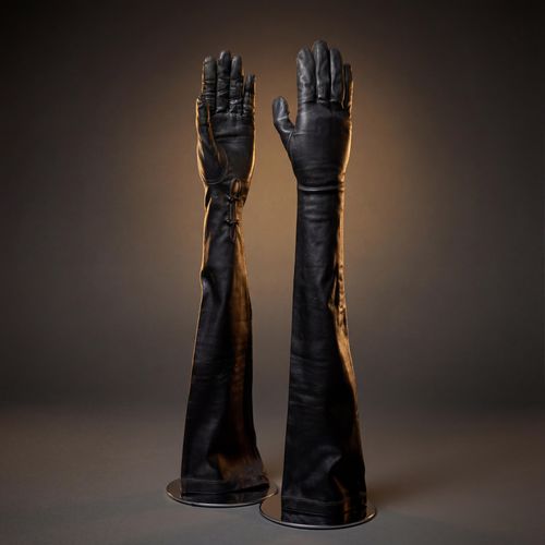 Barb Wire - Full-length Black Satin Gloves Worn by Pamela Anderson