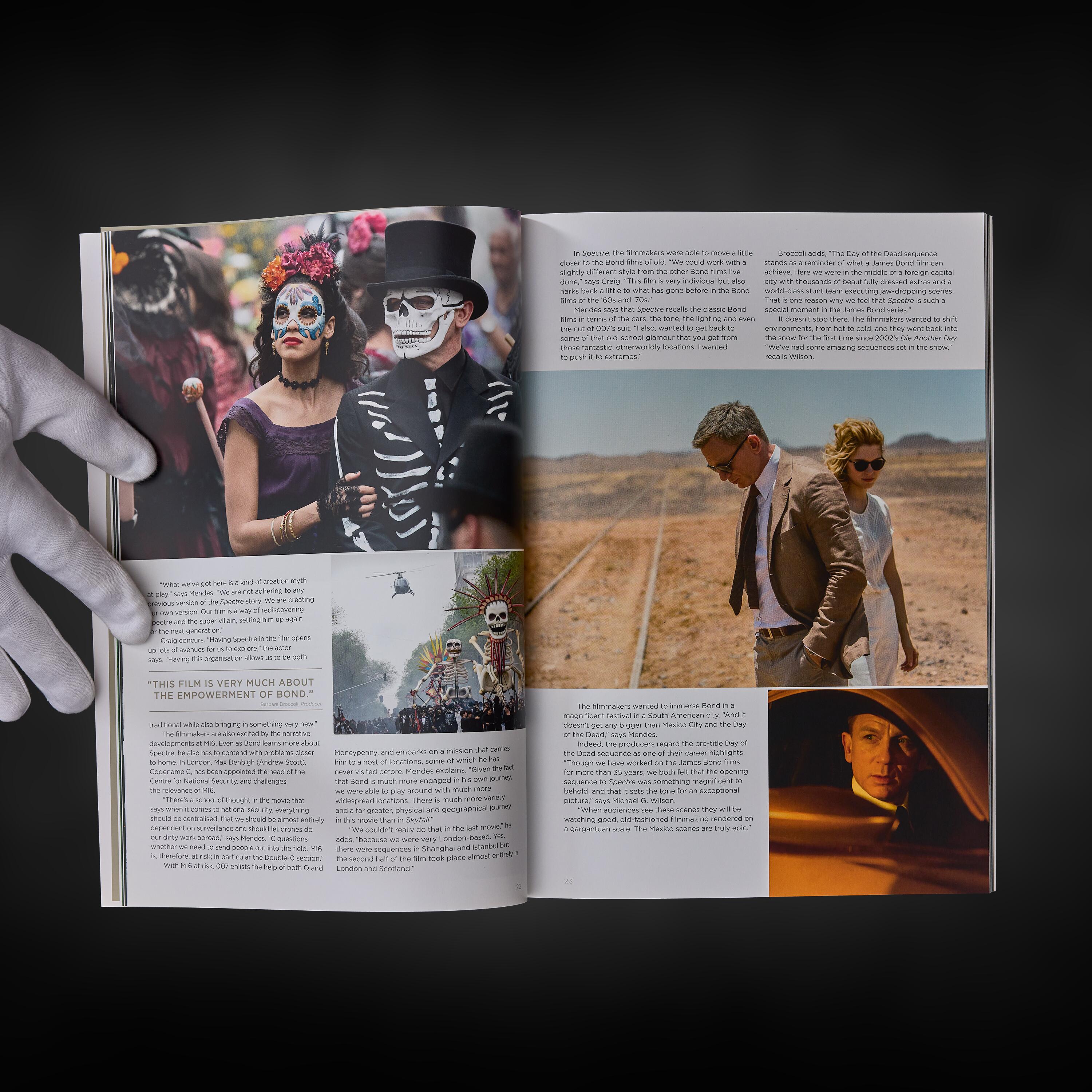 An interior spread from a beautiful mint example of the highly collectable Royal Premiere Brochure for Spectre, released in 2015.