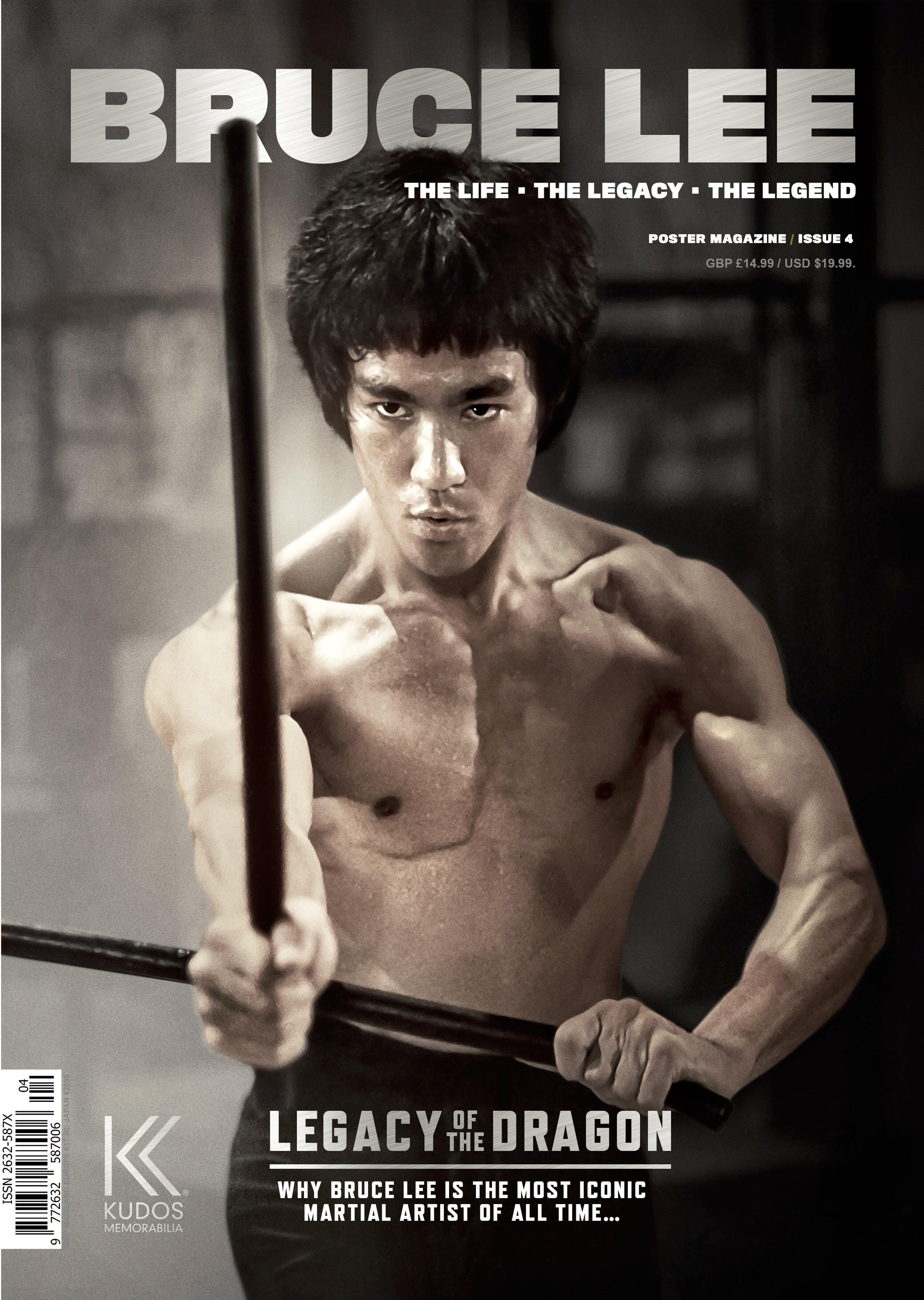 Cover of Issue 4 Bruce Lee: The Life, The Legacy, The Legend; featuring Bruce with Kali sticks from Enter the Dragon.