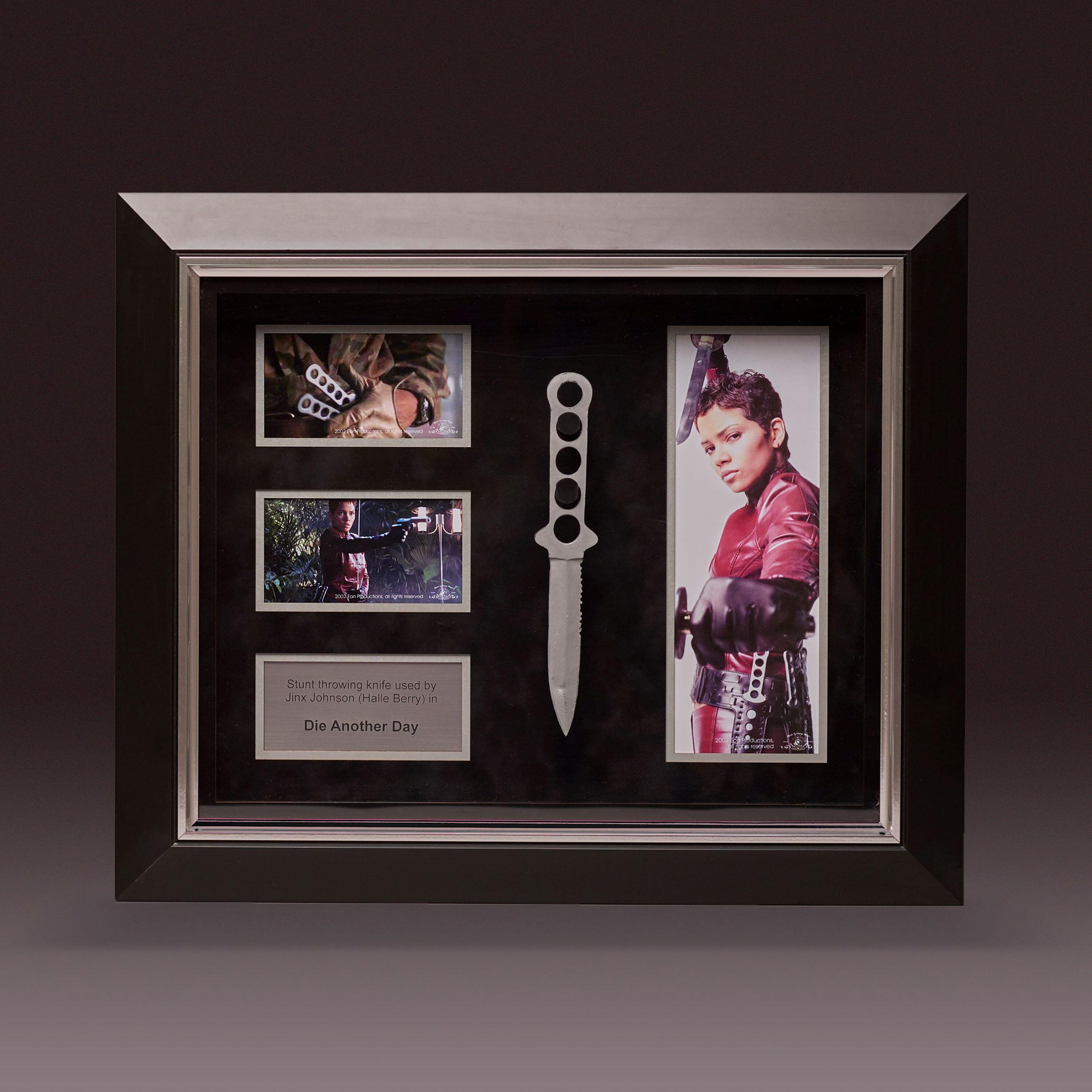 A screen-used prop lightweight throwing-knife, employed by breathtaking American actress, Halle Berry, as Giacinta ‘Jinx’ Johnson in Die Another Day. Presented in a bespoke shadowbox with production photos.