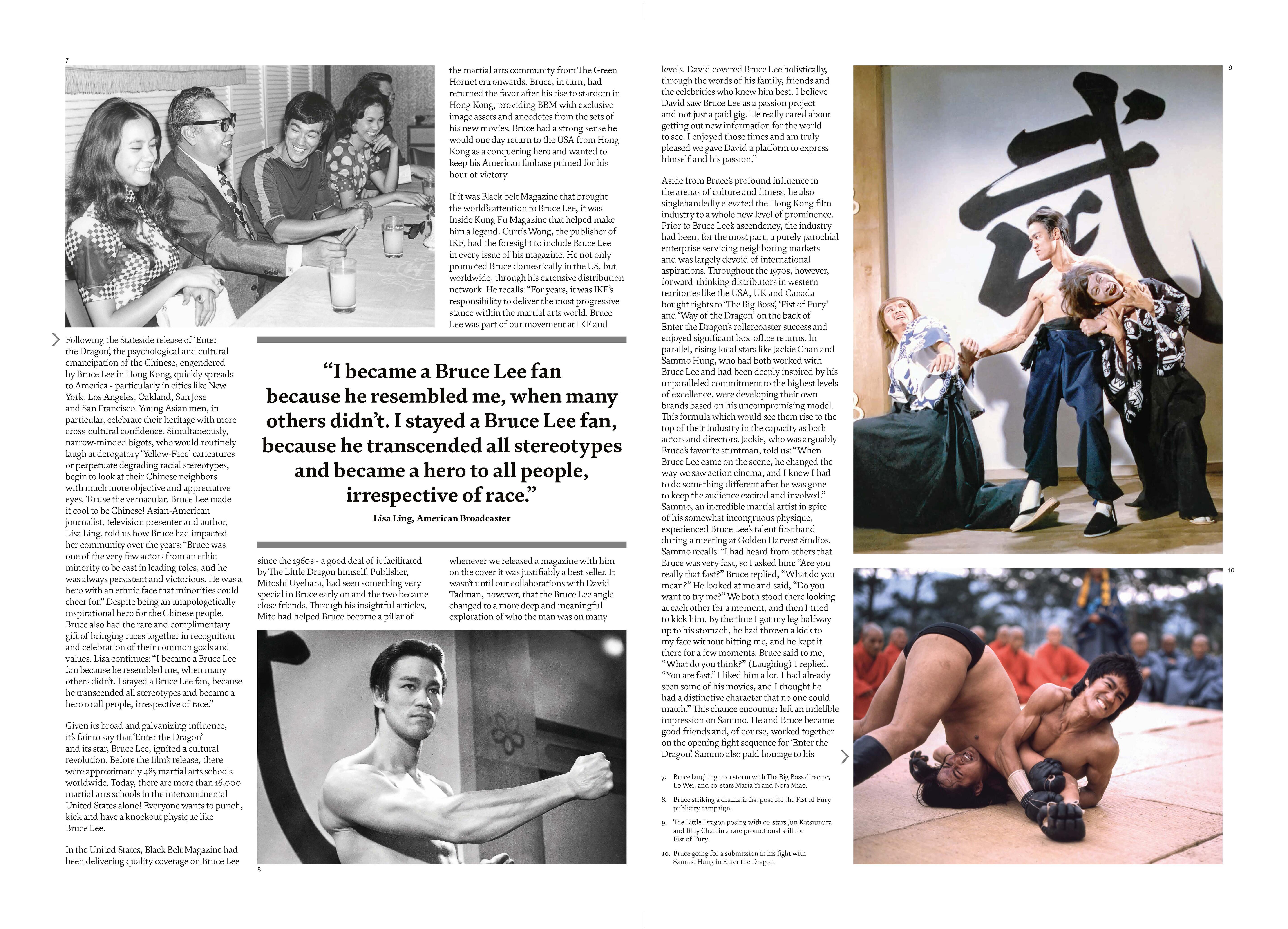 Interior spread from Issue 4 Bruce Lee: The Life, The Legacy, The Legend; featuring restored Enter the Dragon archival images.