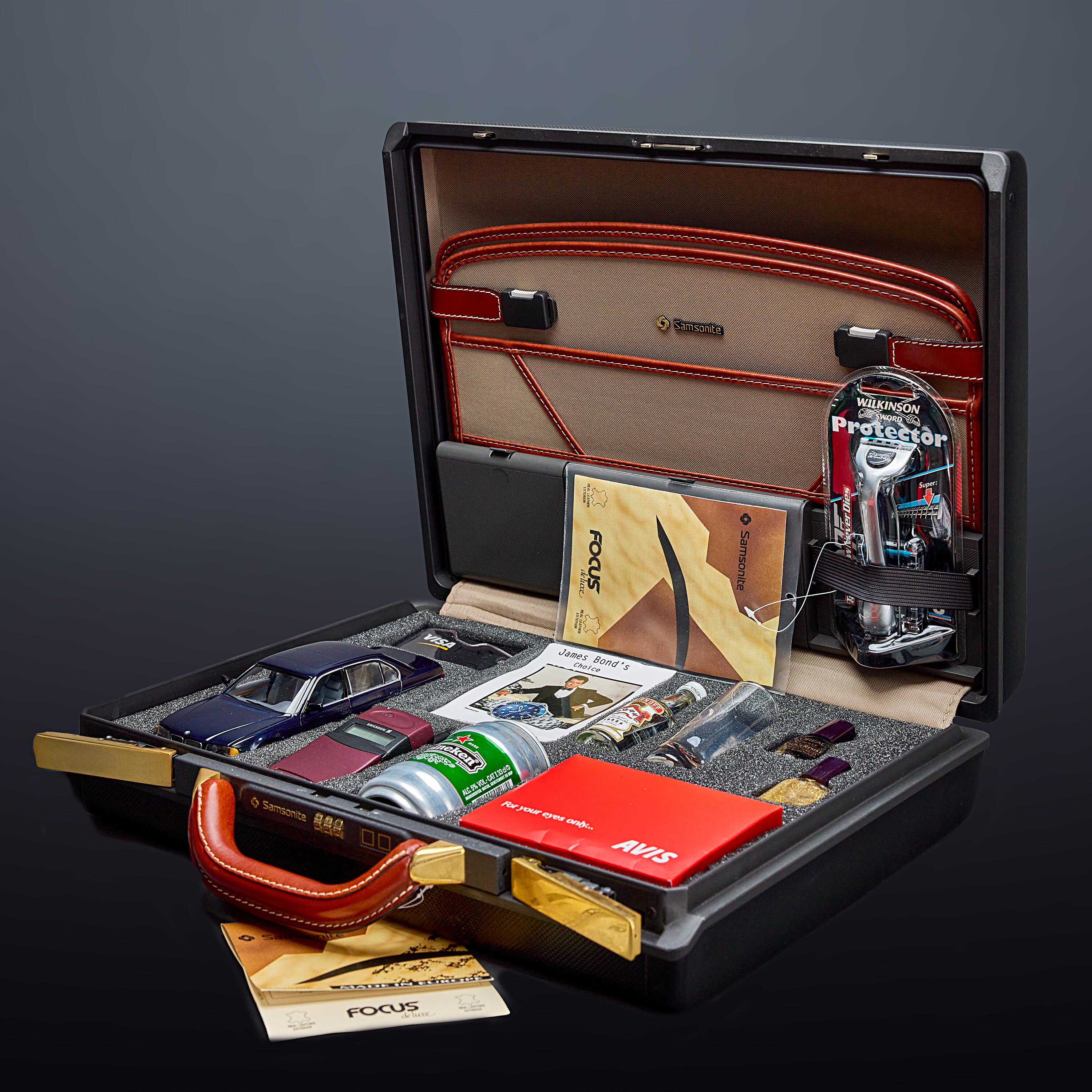 A rare Samsonite promotional briefcase, created as a VIP collectible for the 1997 James Bond film Tomorrow Never Dies premiere.