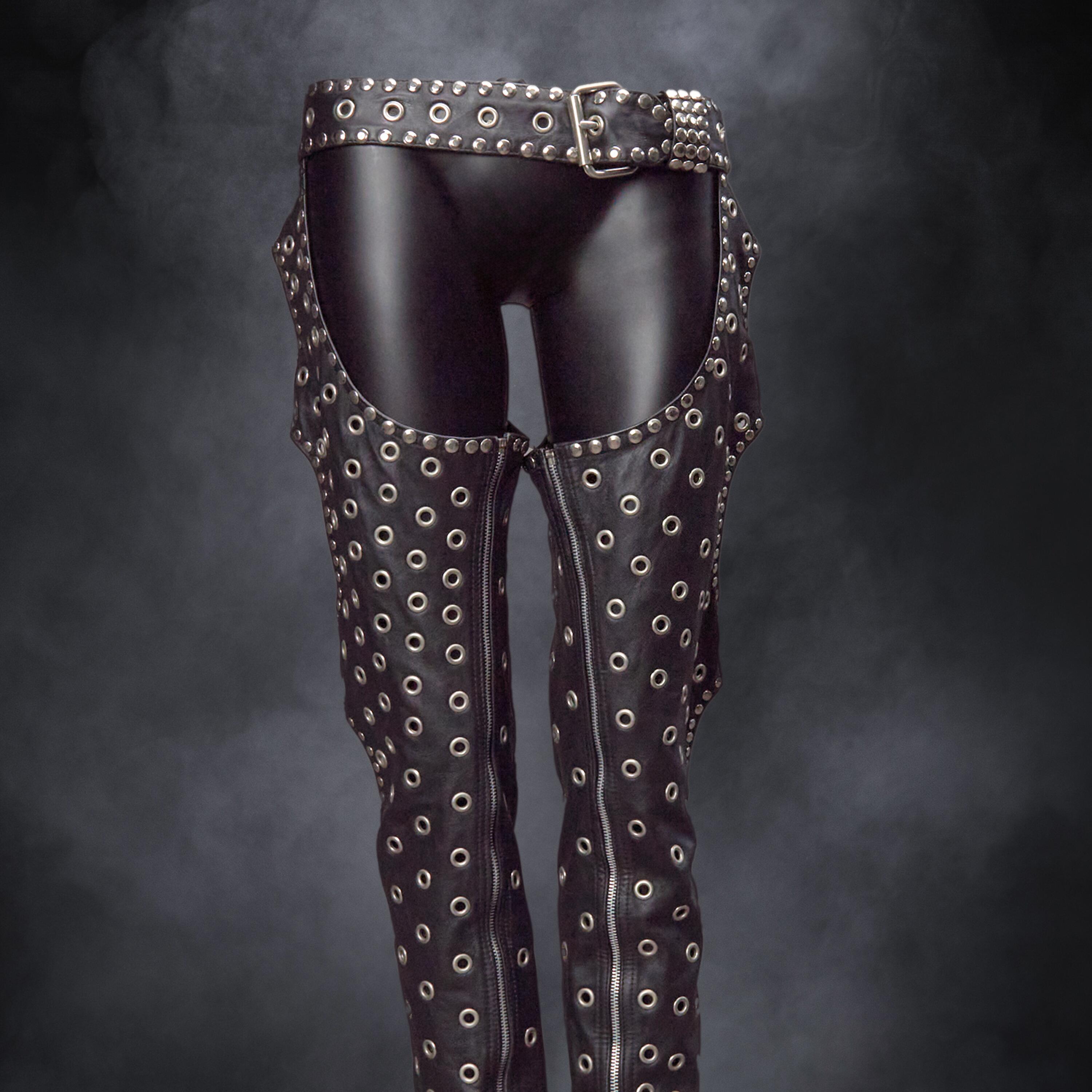 Barb Wire - Riveted Leather Chaps, close up