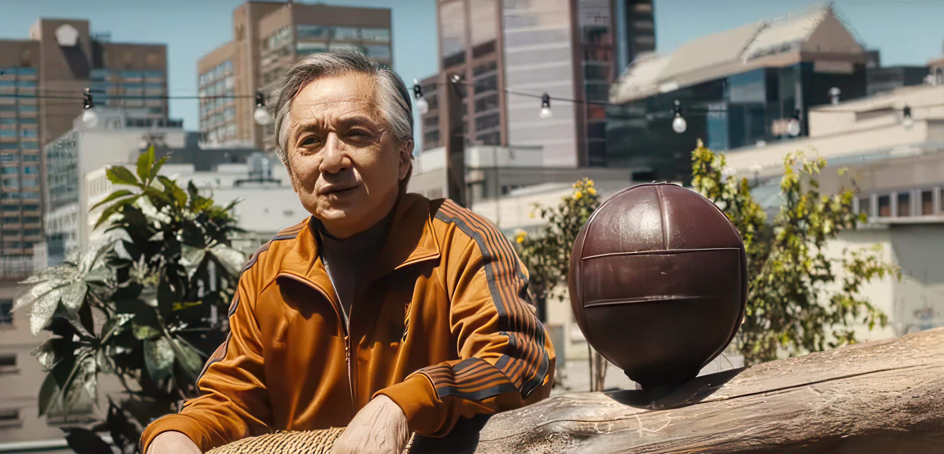 Jackie Chan during a training sequence with Ben Wang for Karate Kid Legends (2025)
