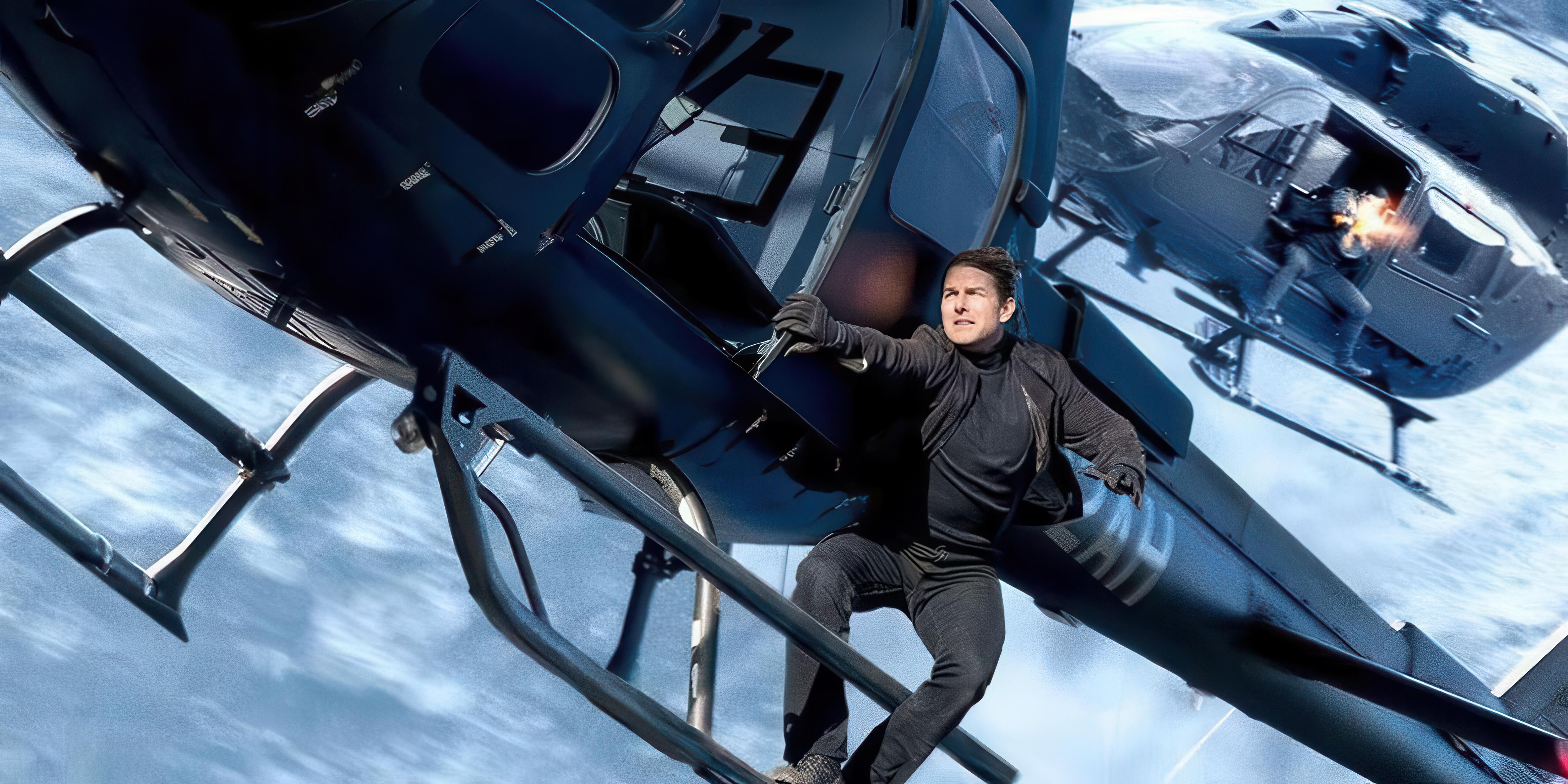 Action-legend, Tom Cruise, during the breathtaking helicopter chase from Mission: Impossible – Fallout (2018). Veteran stunt-pilot and aerial cameraman, Marc Wollf, piloted helicopters and coordinated the complex aerial stunts. His expertise helped capture some of the most breathtaking helicopter chase scenes and aerial shots, contributing to the film’s critical acclaim for its authentic and thrilling action sequences.