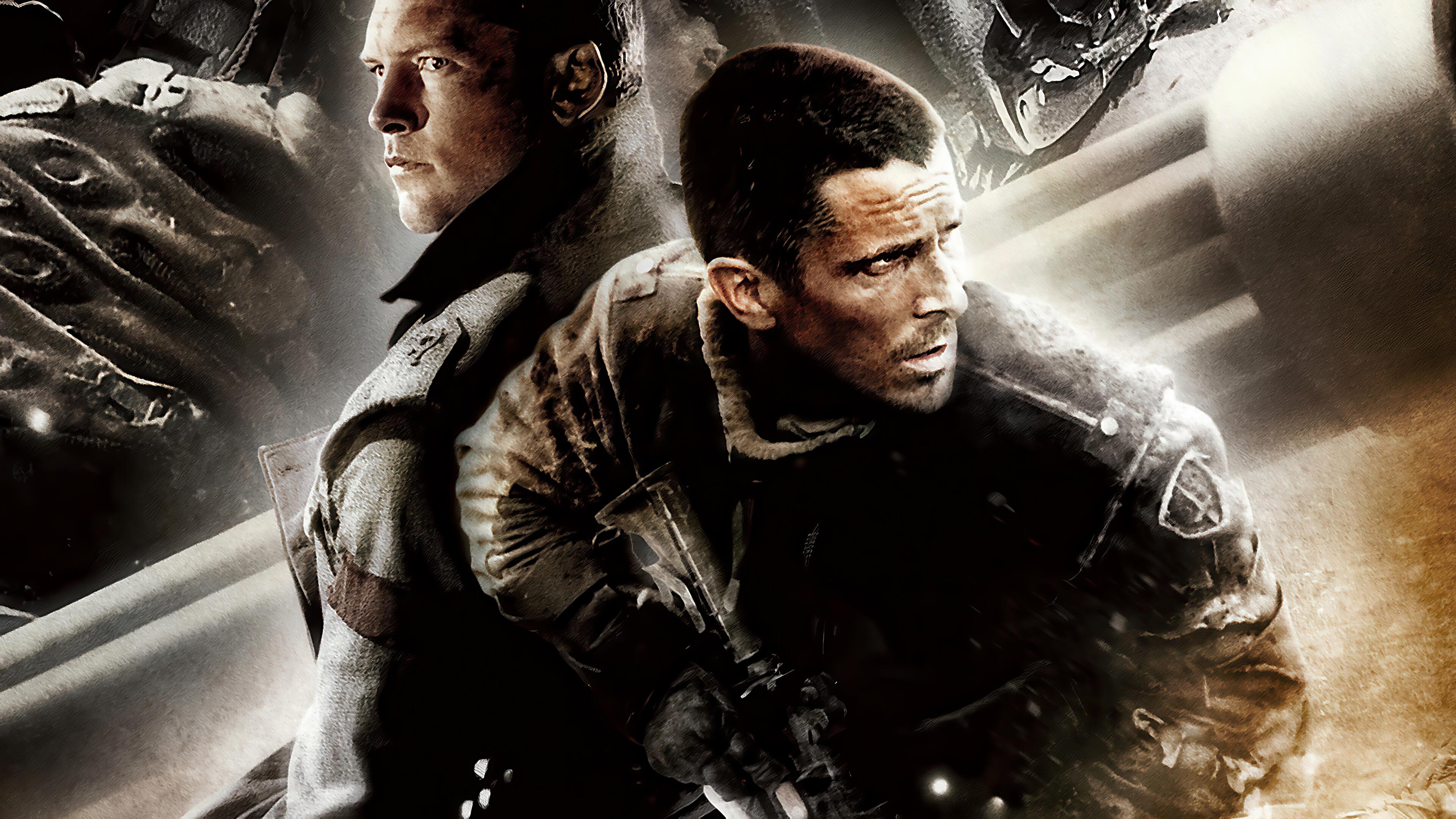 Promotional image showing Christian Bale as John Connor and Sam Worthington as Marcus Wright