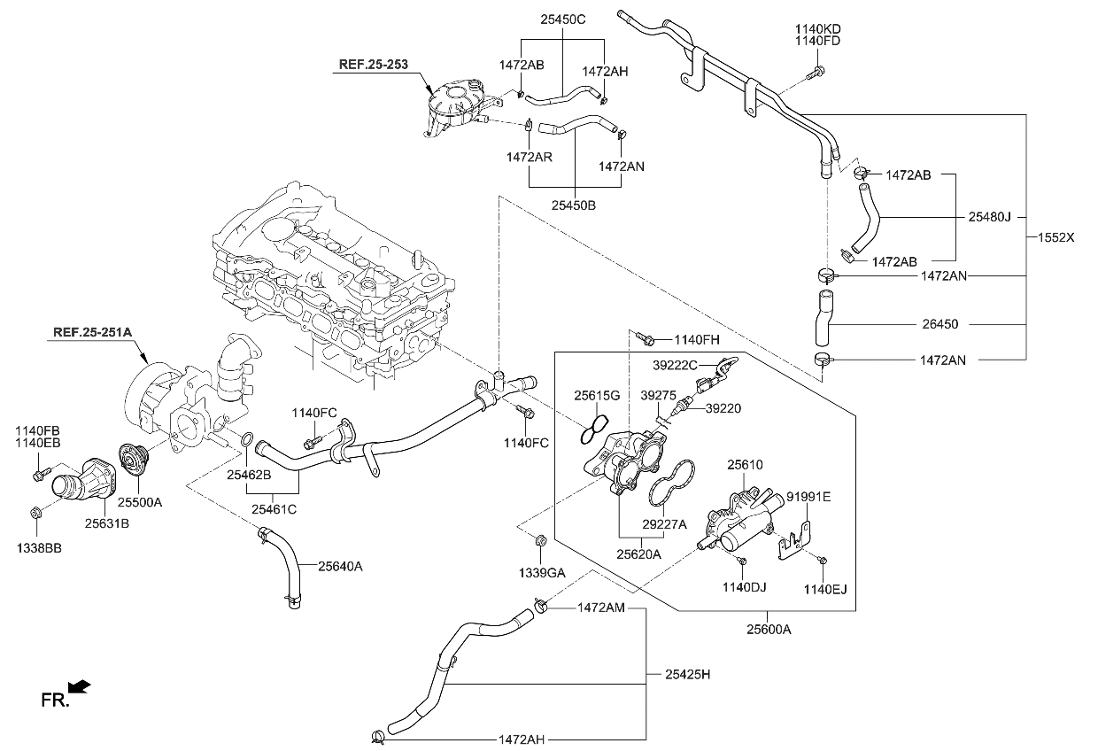 Genuine KIA / Hyundai Thermostat housing gasket 2564203001