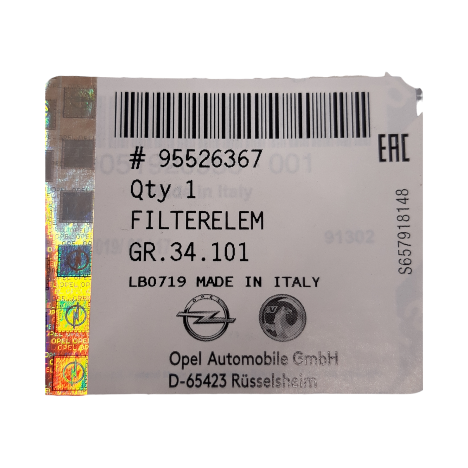 Vauxhall Combo D Air filter