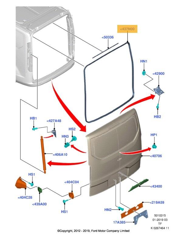 Genuine Ford Transit Custom (TTF) Rear tailgate weatherstrip 2437014