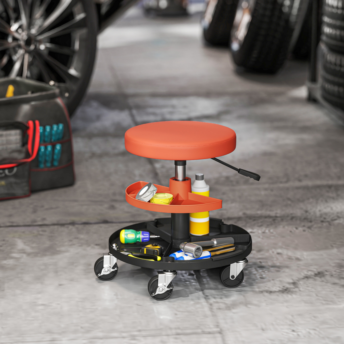 HOMCOM Rolling Mechanic Stool - Capacity