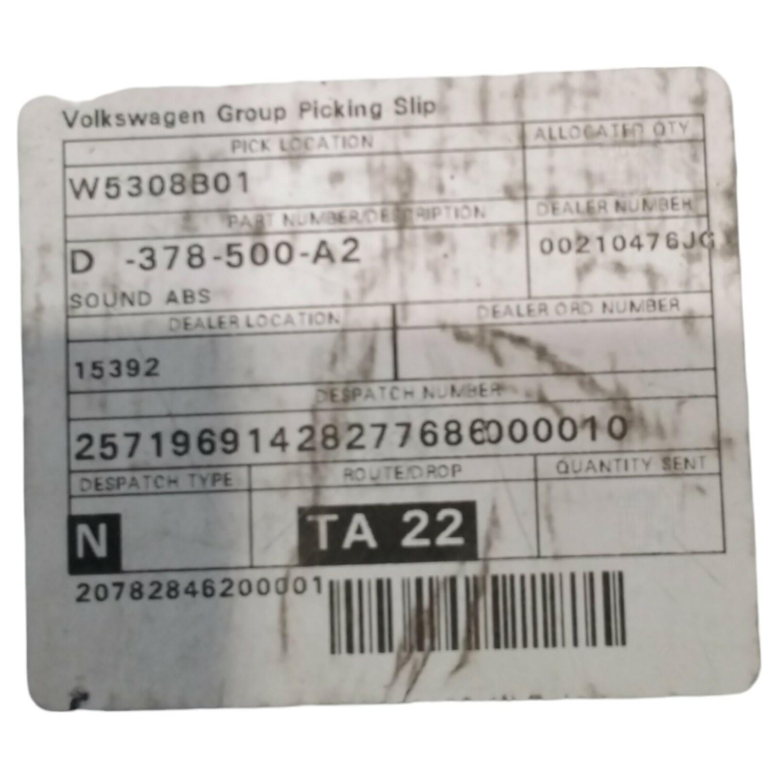 Genuine Volkswagen Self-adhesive sound absorber pad D378500A2