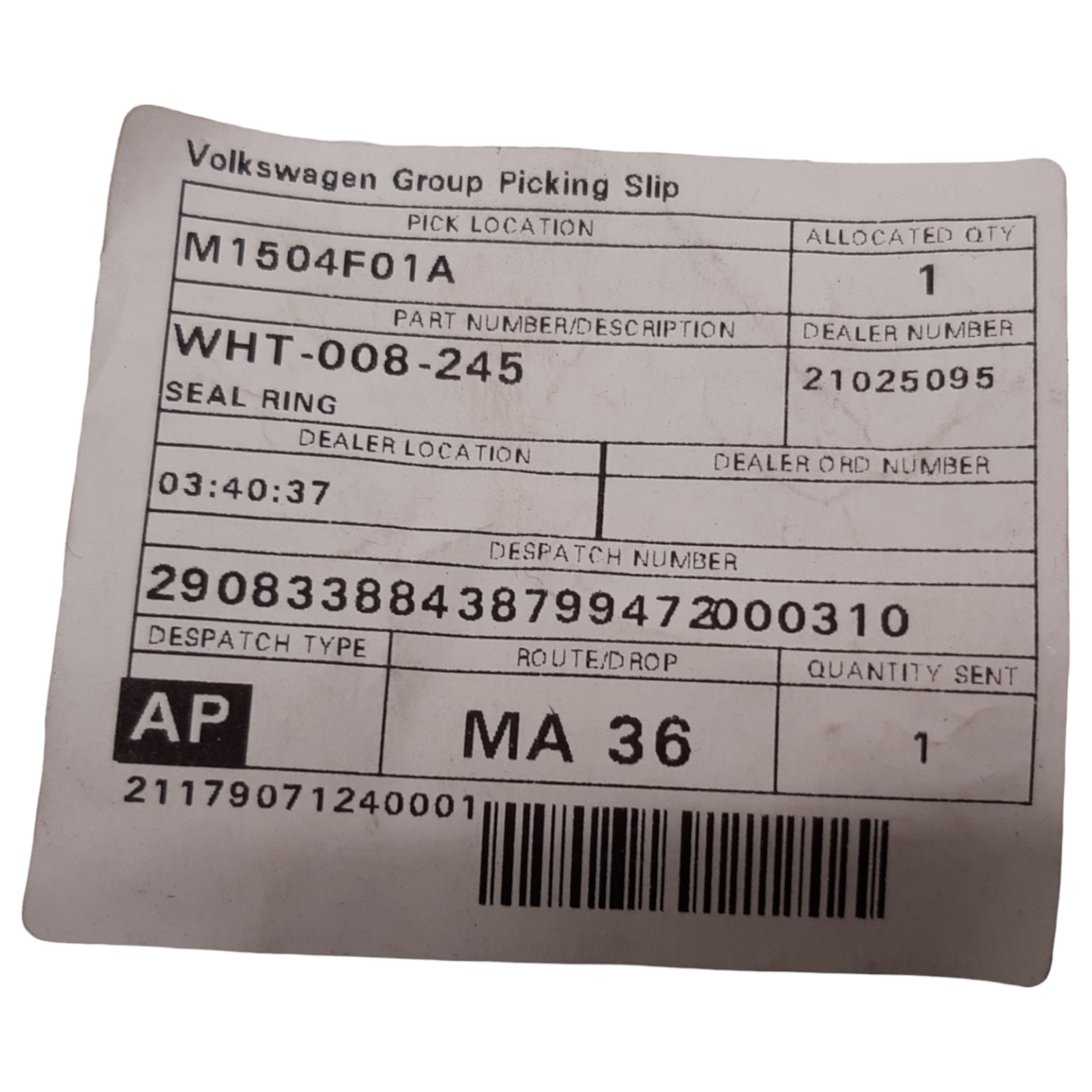 Wht 002 445 Genuine Audi A3 Skoda Superb SEAT turbo oil feed WHT008245 – VIN Requi