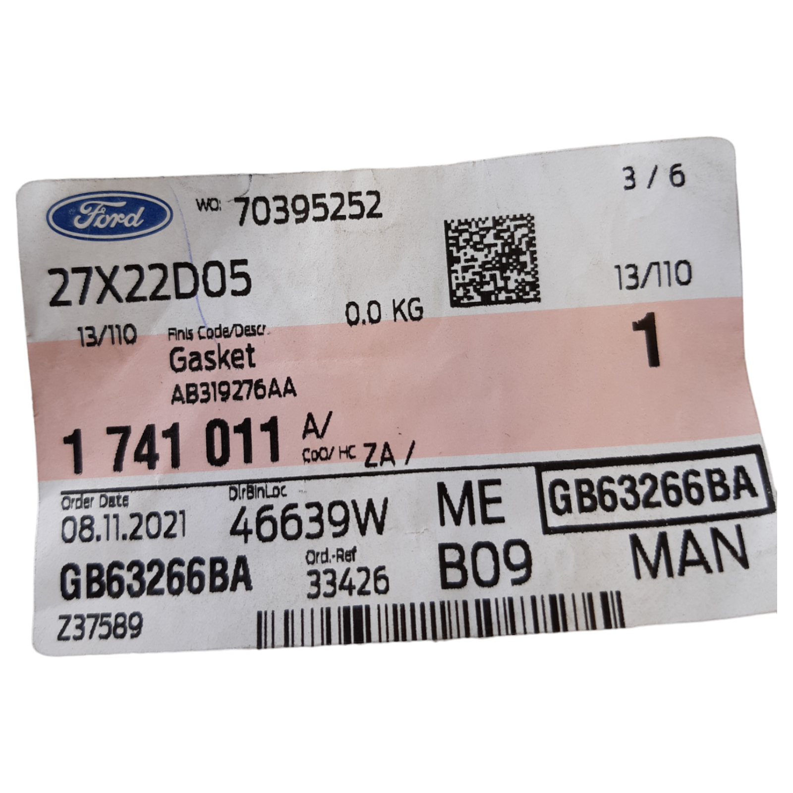 Genuine Ford Ranger (TKE) Fuel tank sender unit gasket 1741011