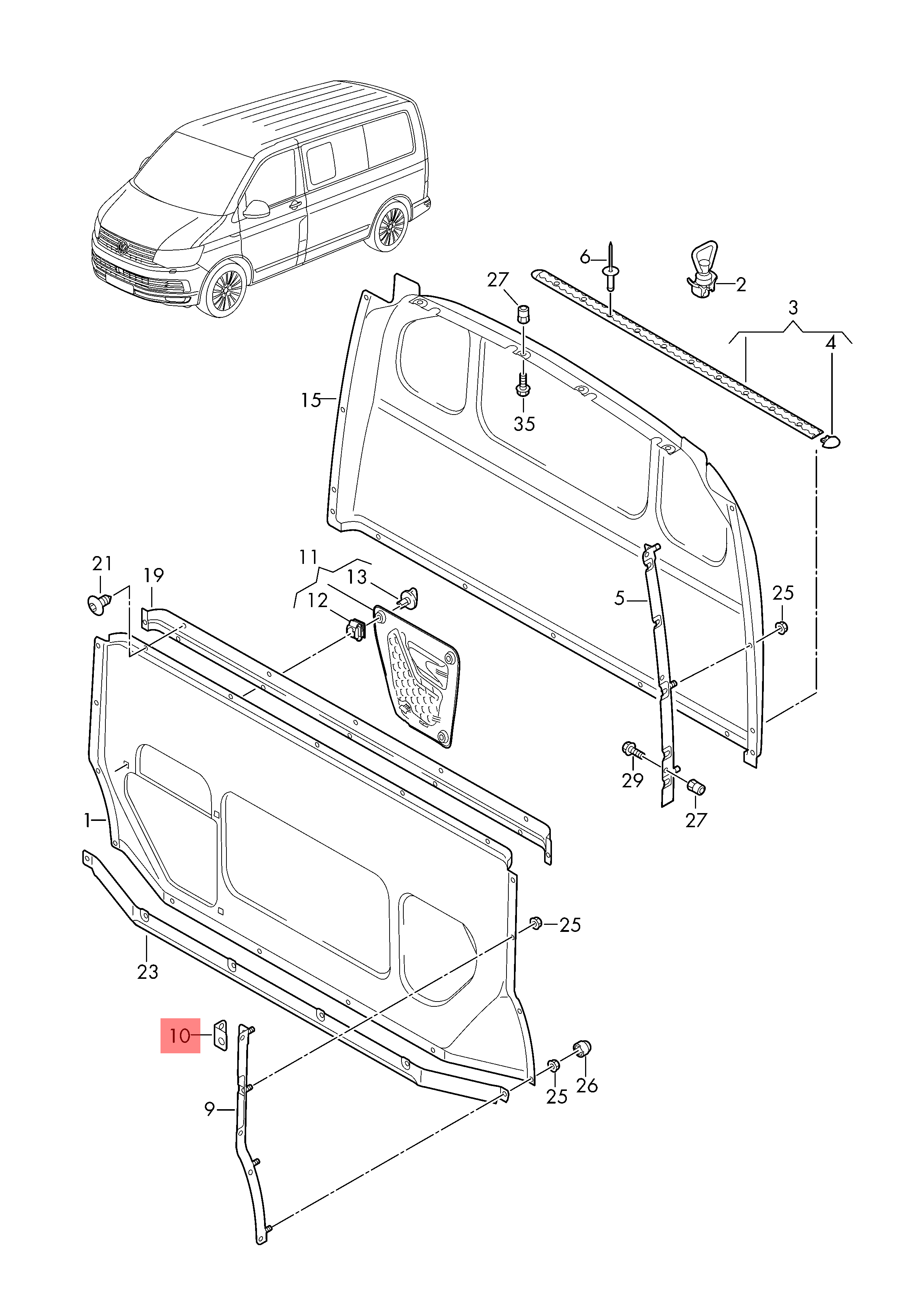 Genuine Volkswagen Transporter LH NS Centre bulkhead retaining bracket 7H0863179
