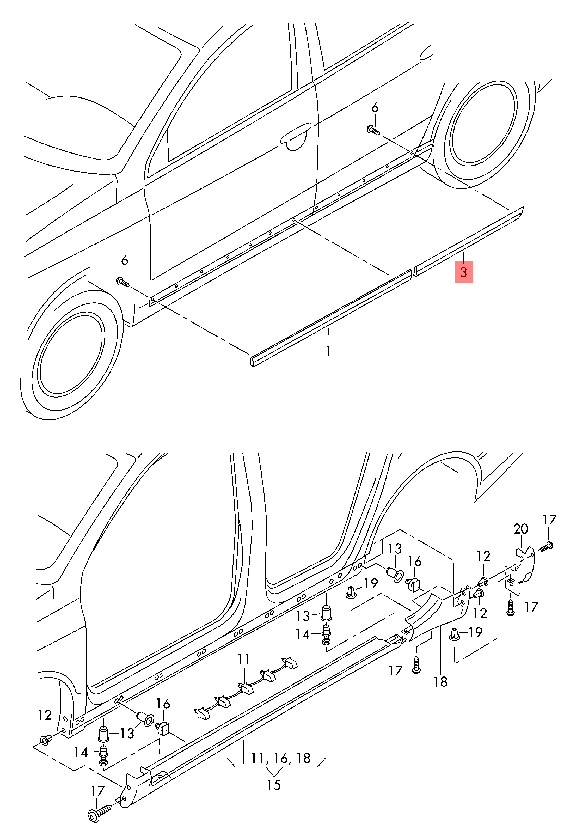 Genuine Volkswagen Passat LH NS Rear door moulding 3AA854949GRU
