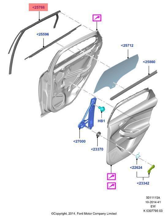 Genuine Ford Focus CB8 CEW RH OS Rear door glass run 1787048