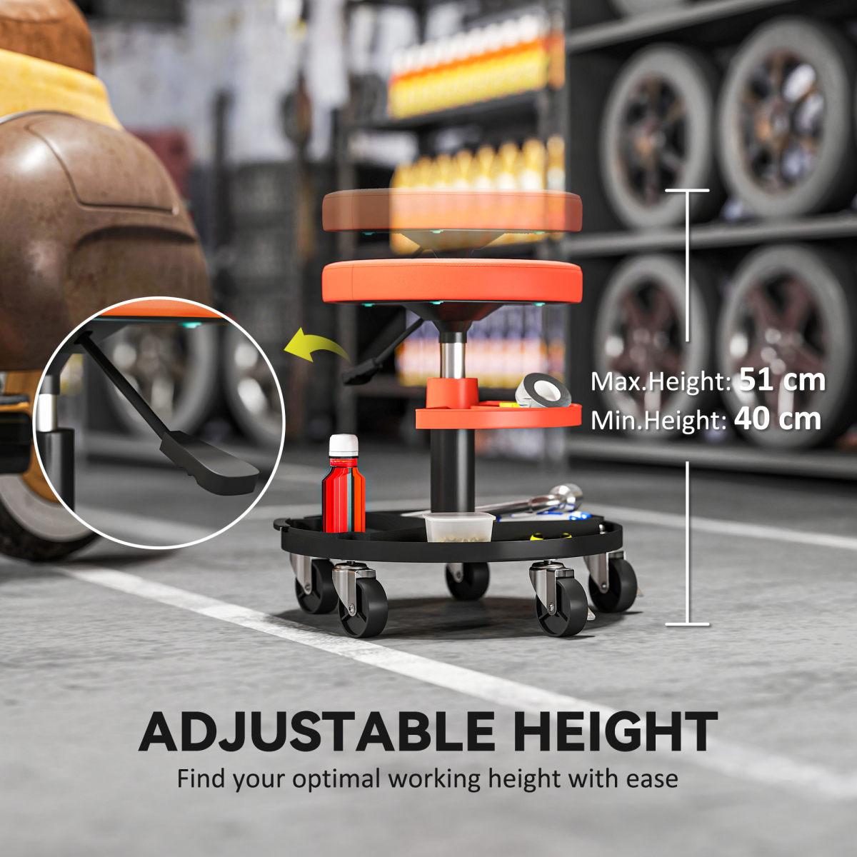HOMCOM Rolling Mechanic Stool - Capacity automotive part
