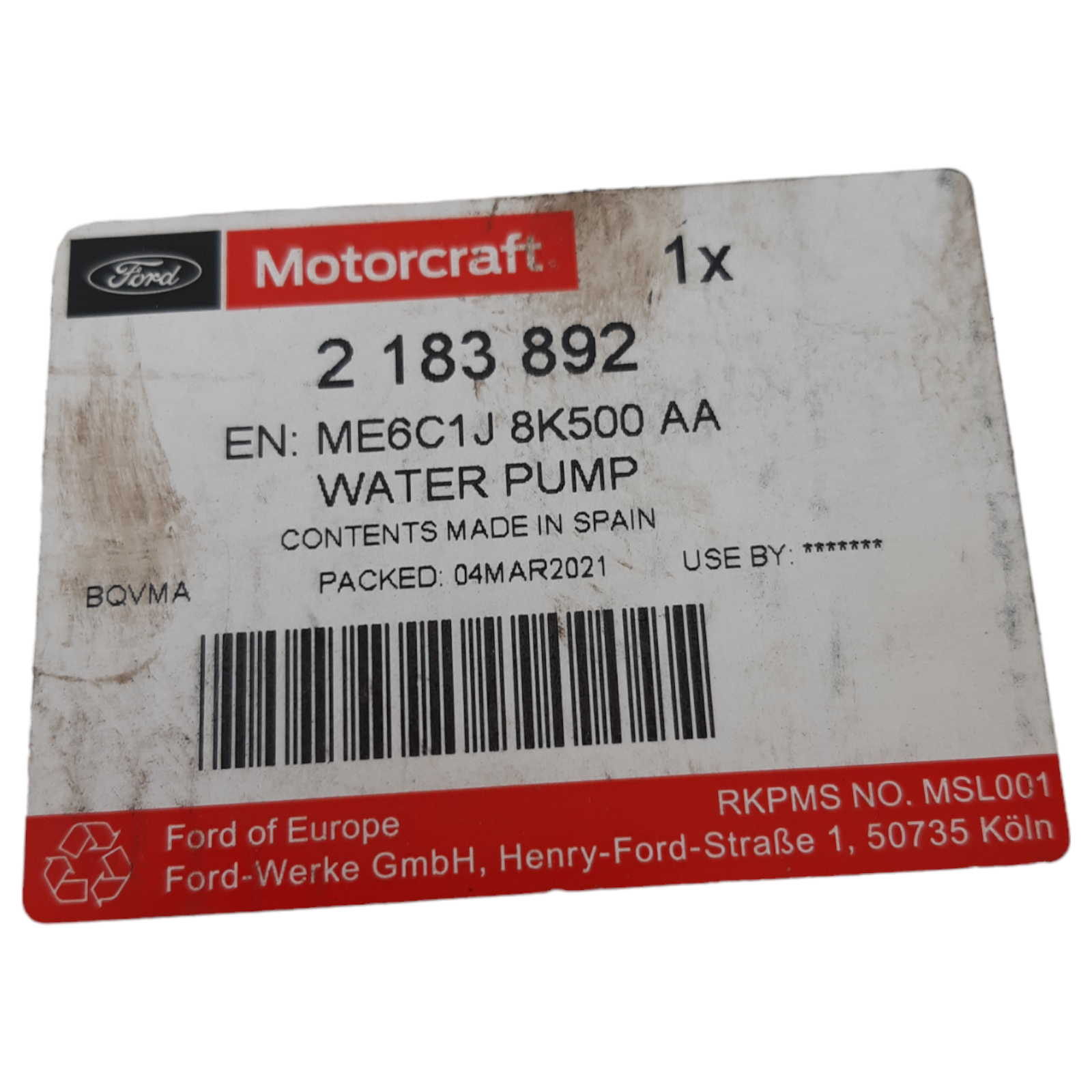Motorcraft | Water Pump Assembly | 2183892 | For Ford Transit | GFN Parts