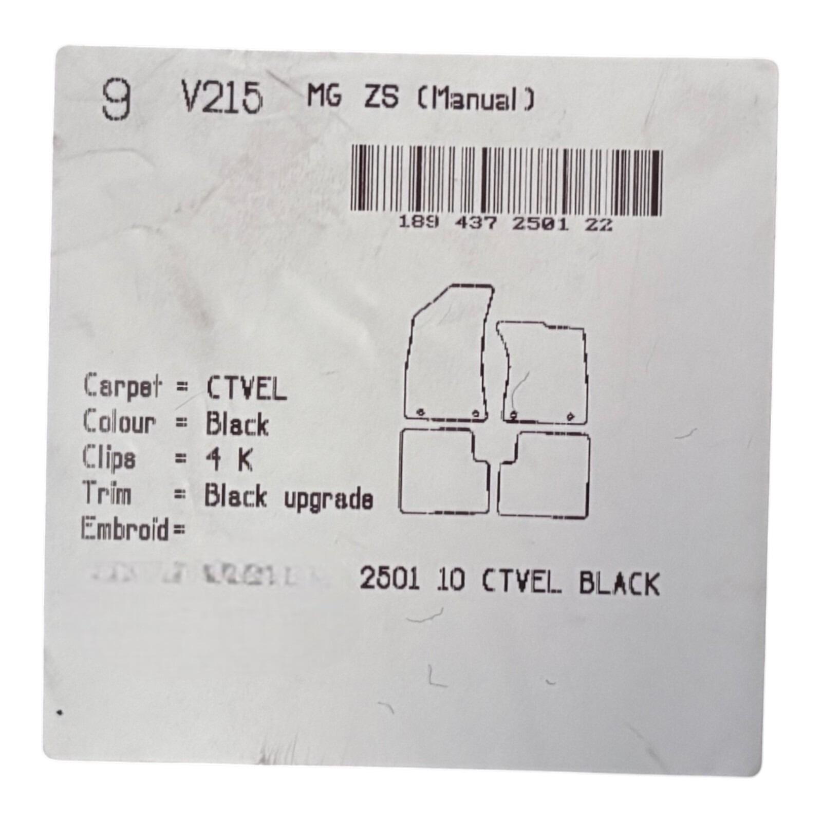V215 — Velour Mat fits MG ZS Manual (Black) no logo, direct replacement unit