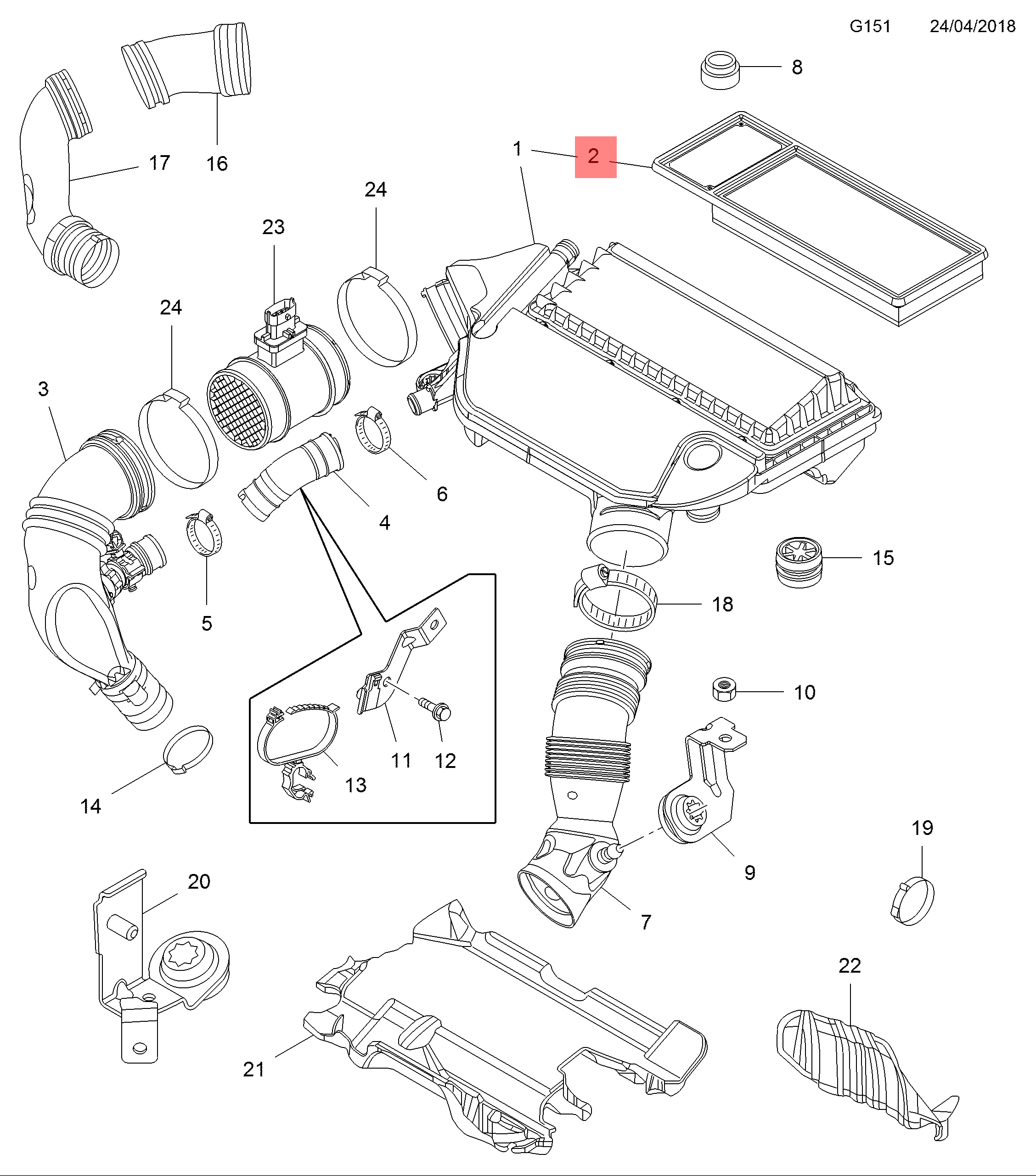 Genuine Vauxhall Combo D Air filter close up view