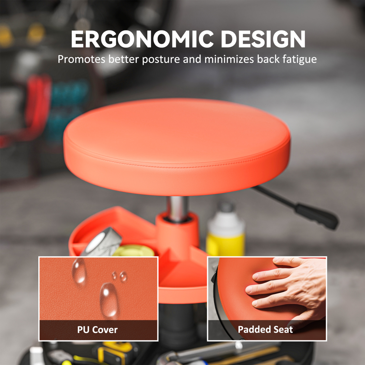 HOMCOM Rolling Mechanic Stool - Capacity close up view