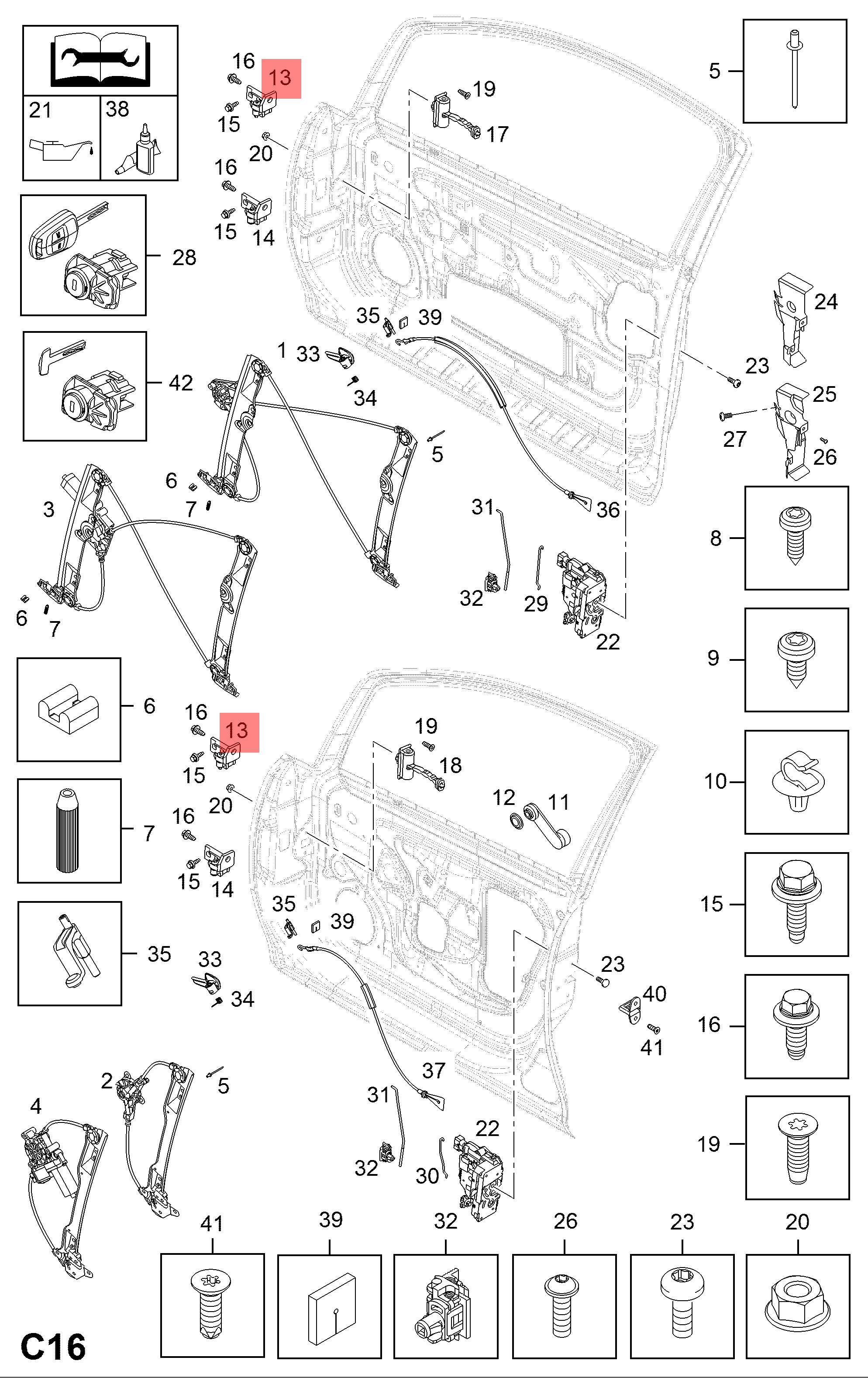 Genuine Vauxhall Corsa D E LH NS Front upper door hinge 13180565