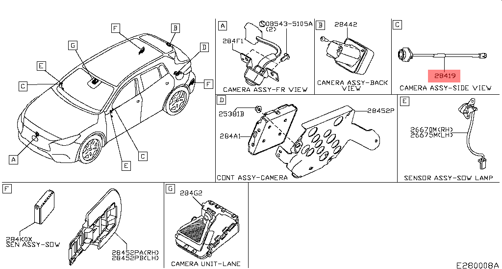 Nissan OEM Navara Pulsar X-Trail Side view camera assembly original equipment
