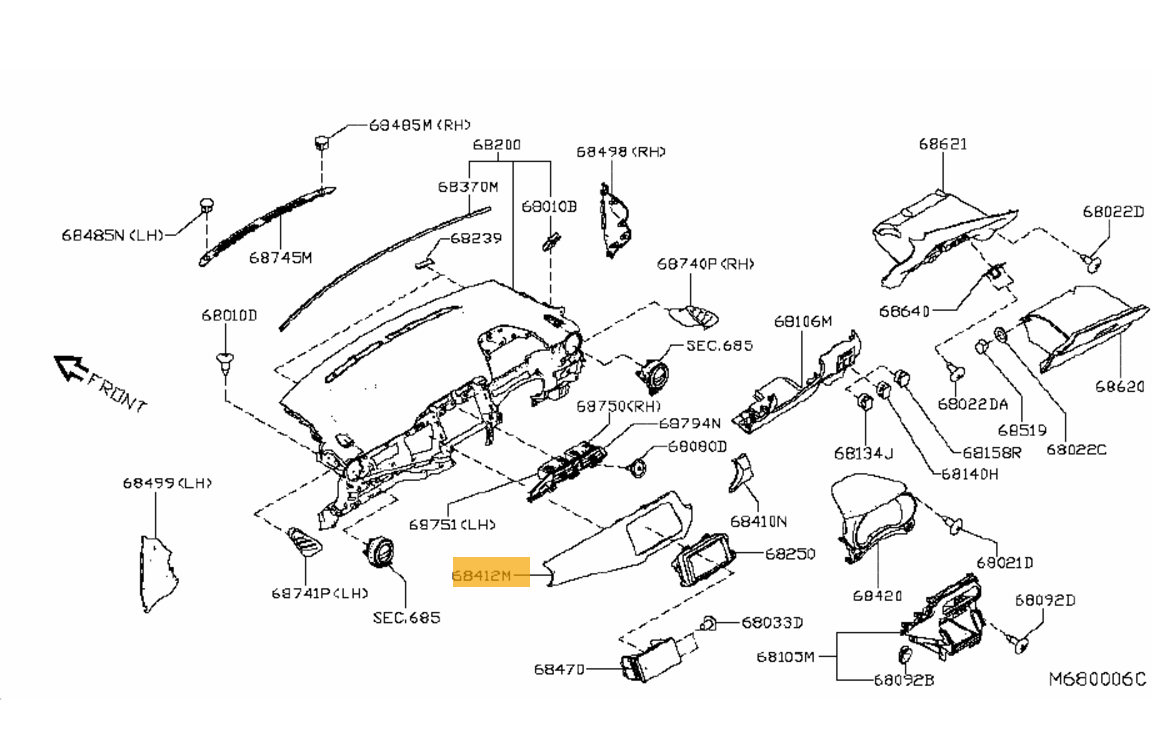 Genuine Nissan Micra K14 Instrument dashboard finisher 68411HW80A