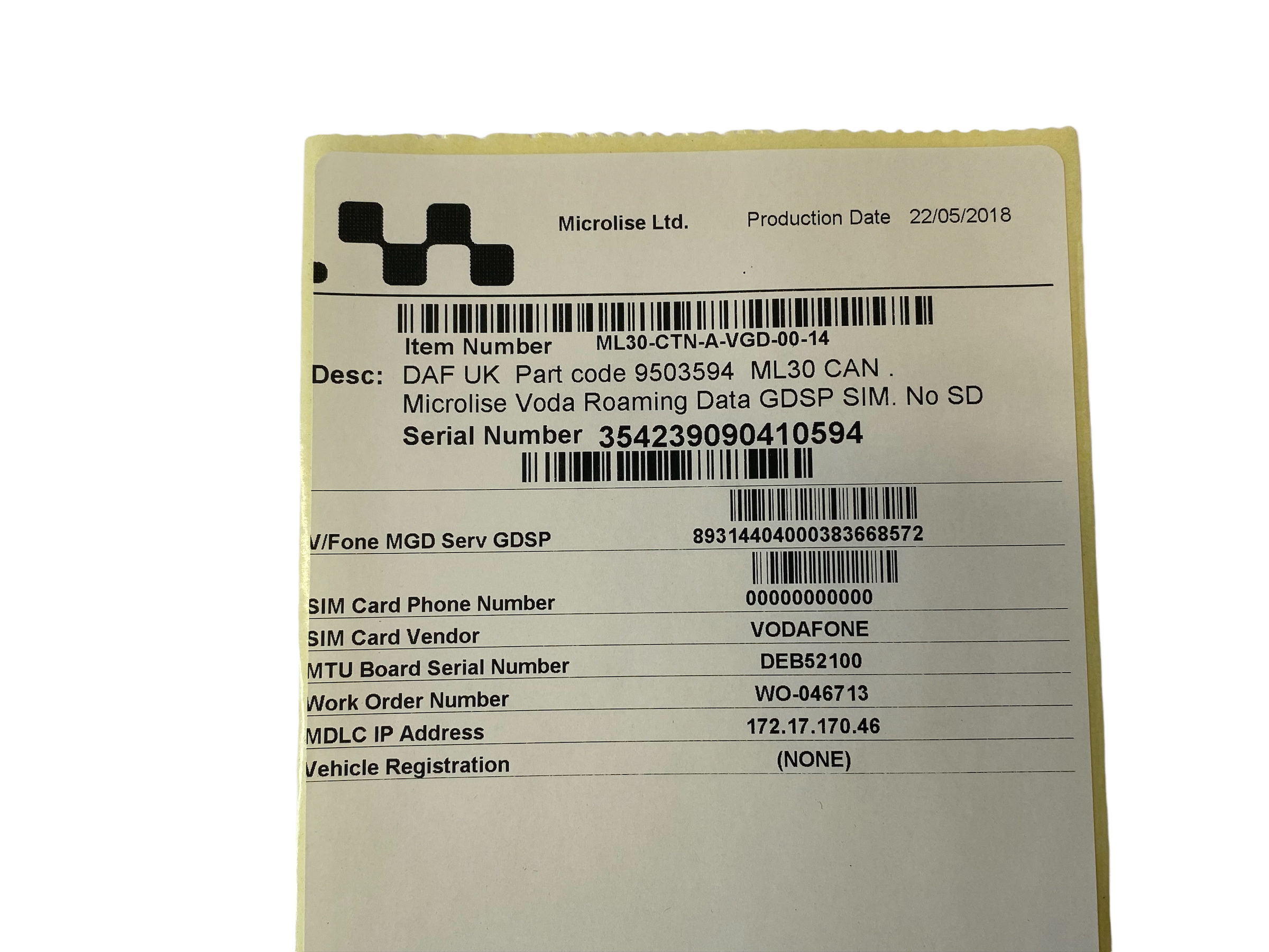 Genuine Microlise Telematics Electronic Control Unit 9503594 For DAF