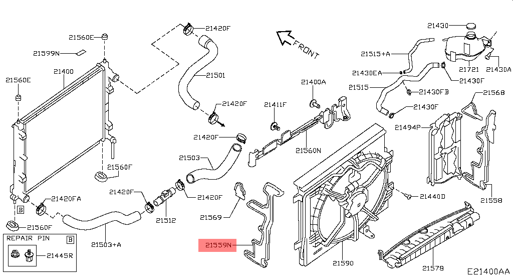 Genuine Nissan Qashqai J11E LH NS Radiator side air guide 215594EB6A