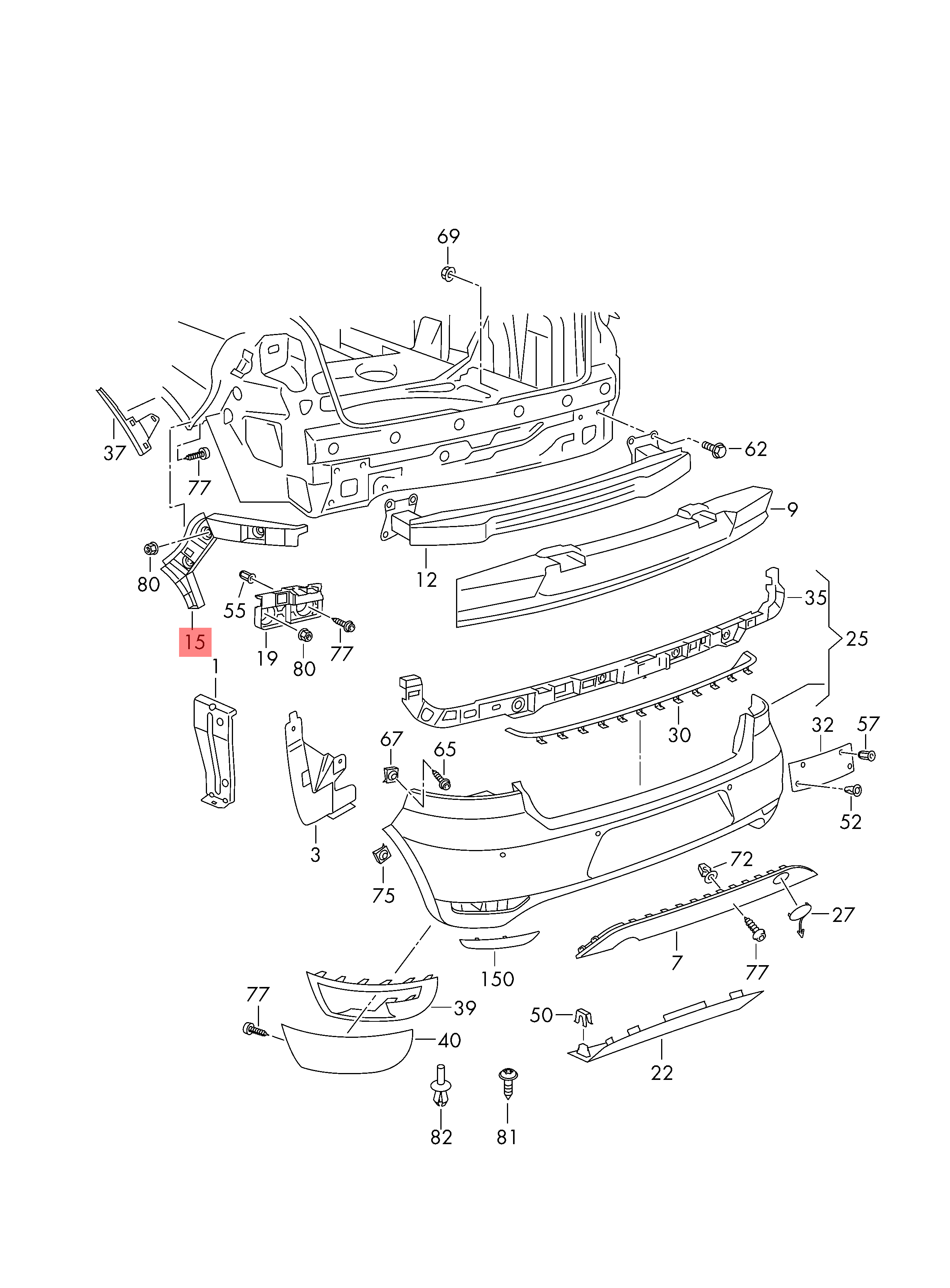 Genuine Volkswagen Golf Cabriolet LH NS Rear bumper guide 5K7807393D