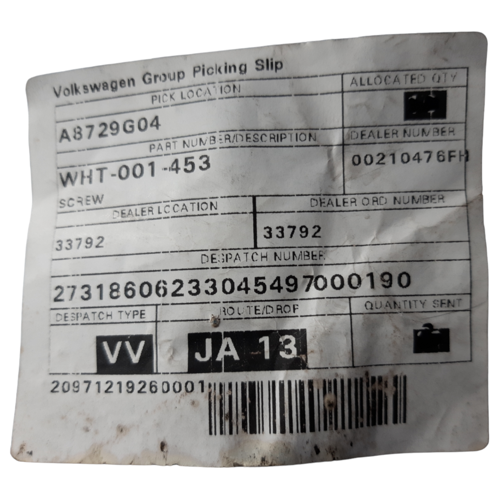 Genuine Volkswagen x1 New Genuine Volkswagen Part - WHT001453 – VIN ...