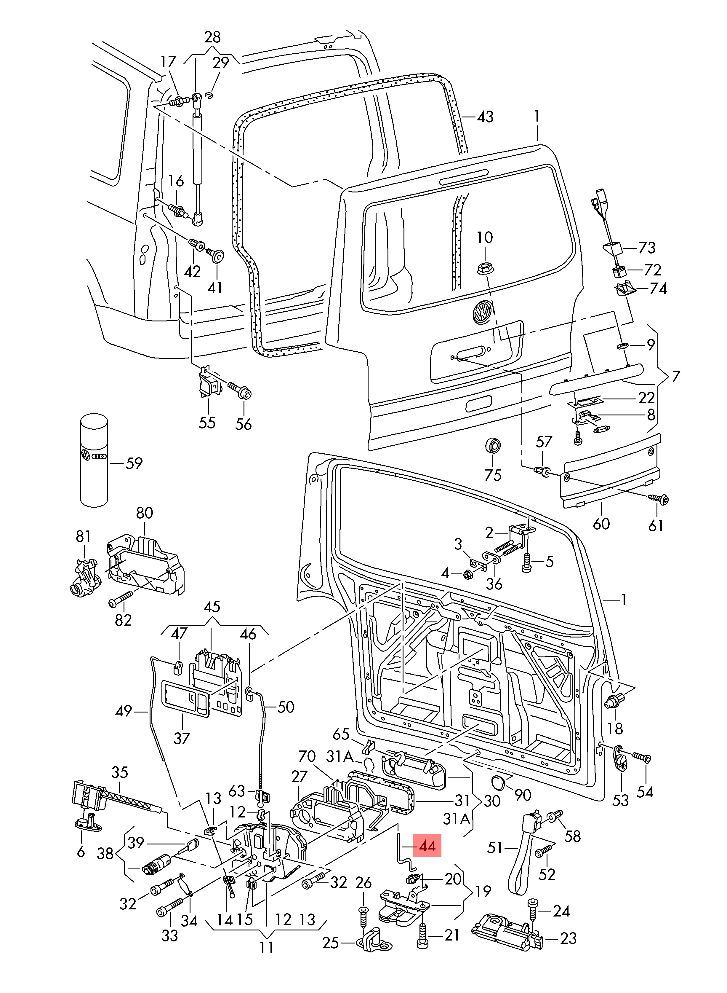 Genuine Volkswagen Transporter Rear lid operating rod 7E5827515A