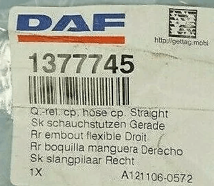 ​Genuine DAF Straight quick acting hose nipple 1377745