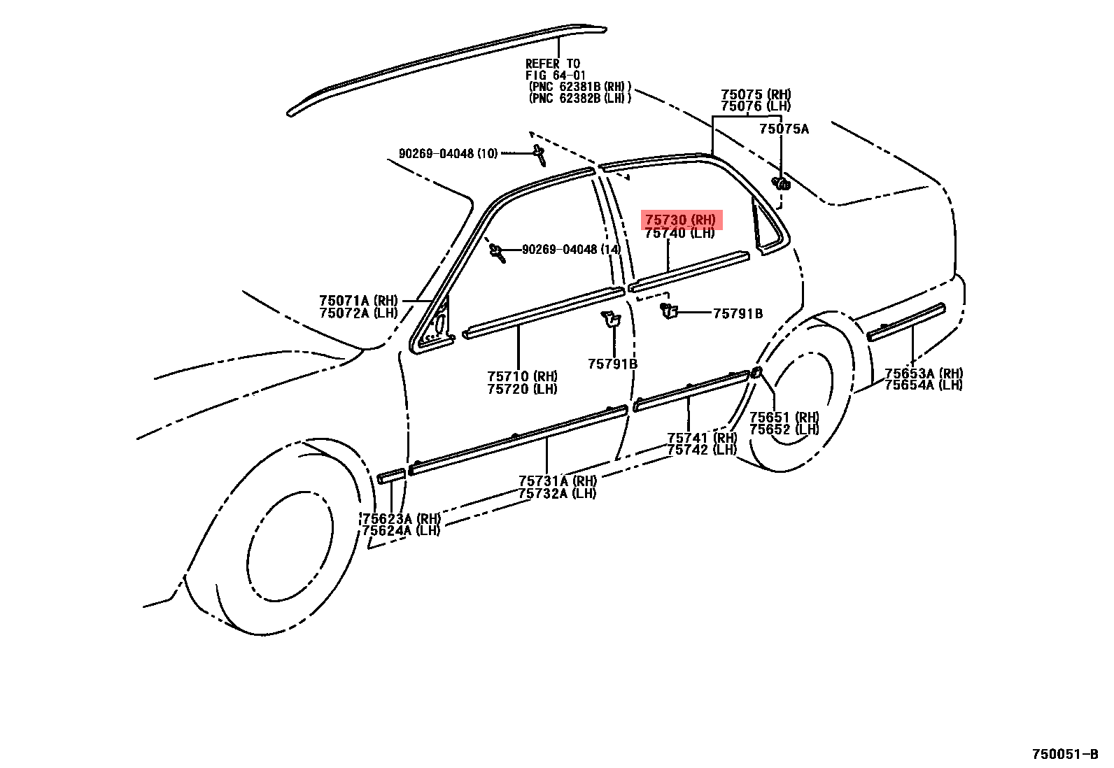 Genuine Toyota Corolla RH OS Rear window weatherstrip 7573012262