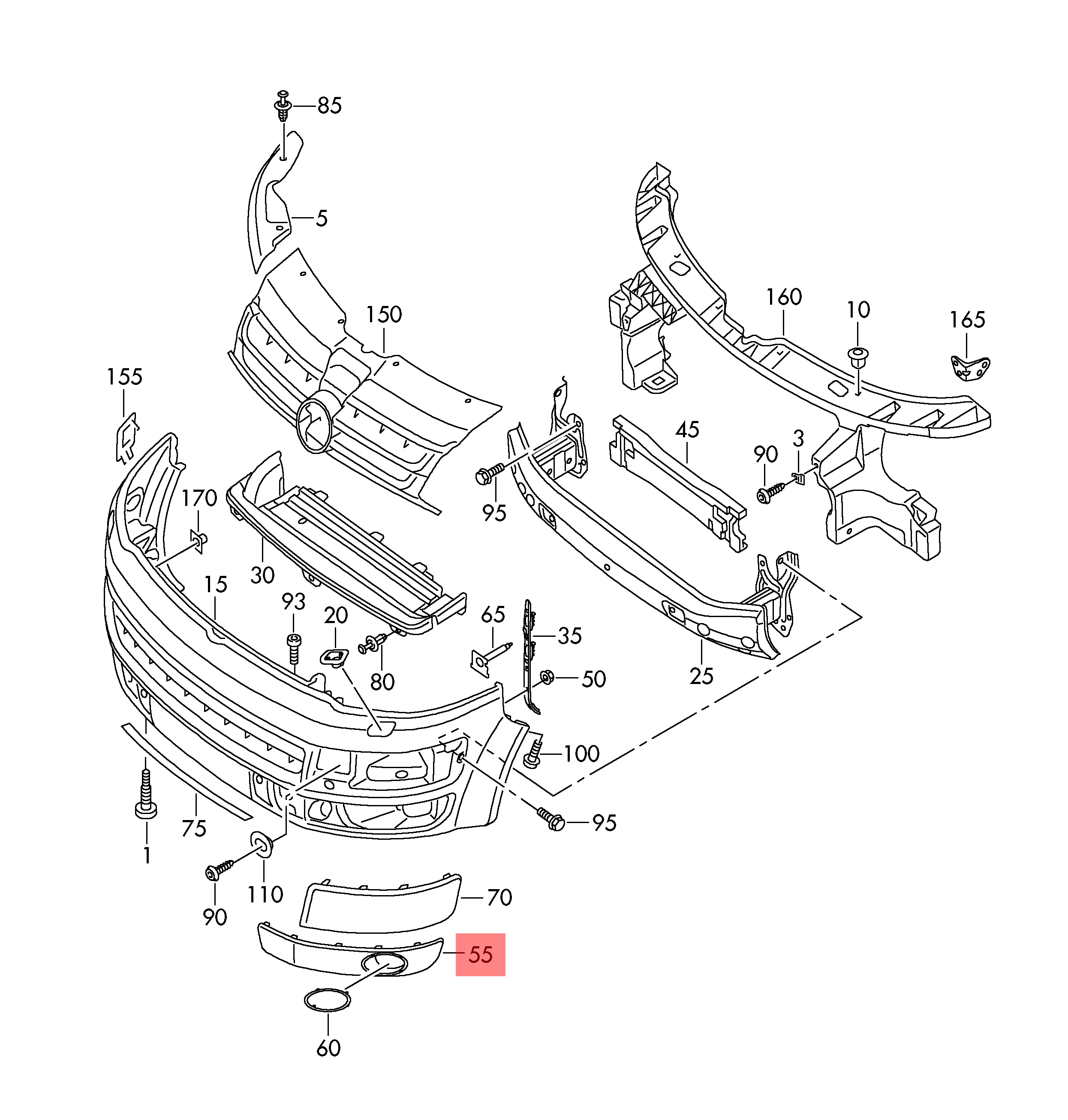 Genuine Volkswagen Transporter T5 RH OS Fog lamp trim (primed) 7E5807490EGRU