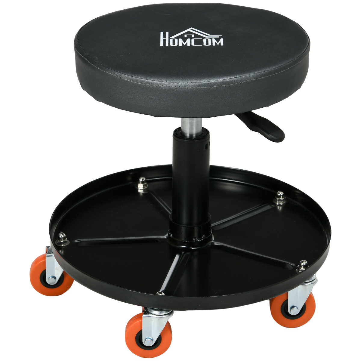 Technicians Stool HOMCOM Pneumatic Adjustable Mechanic Stool with Tool Tray and Wheels