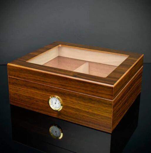 Cigar Humidor Glass Top Walnut Veneer  - 25 Cigar Capacity