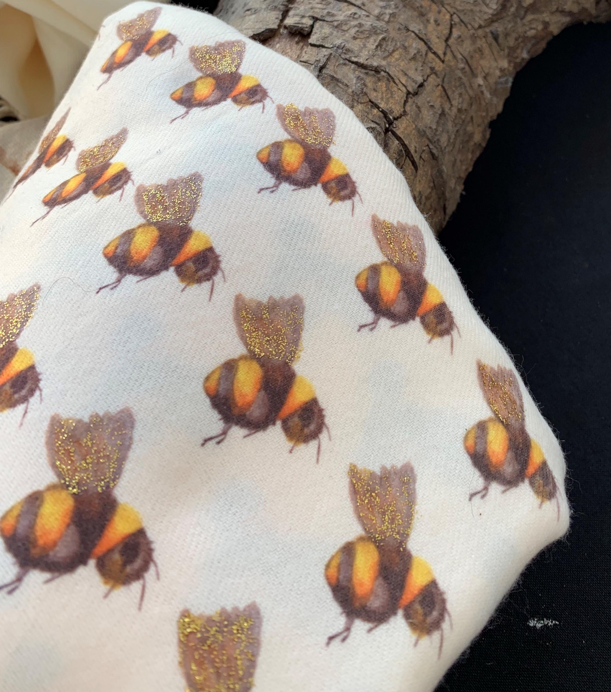 Bees handprinted on a Cream Cashmere Feel Scarf