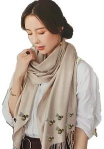 Bees Handprinted on a Beige Cashmere Feel Scarf