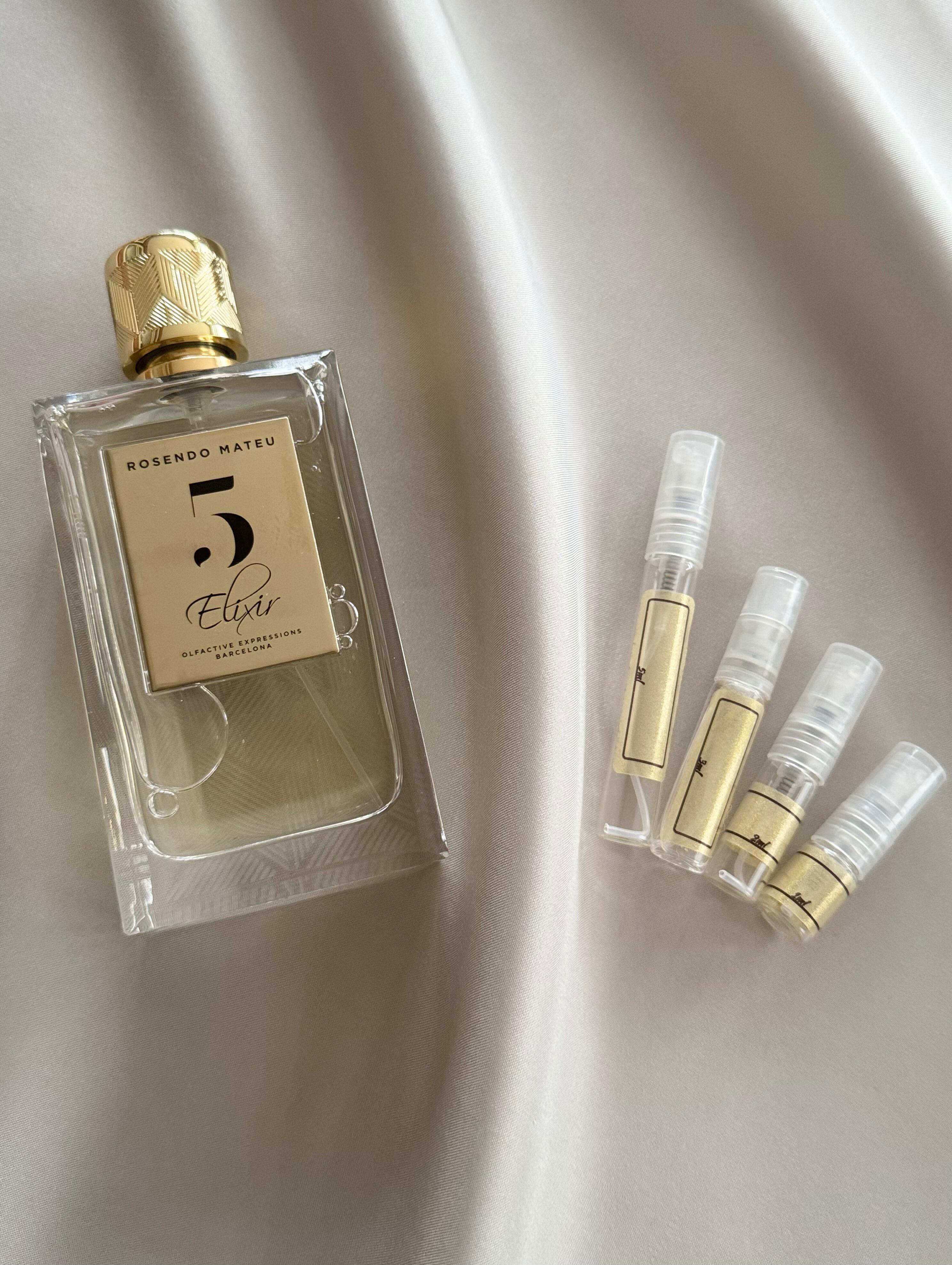 Rosendo Mateu No 5 Elixir perfume with sample bottles