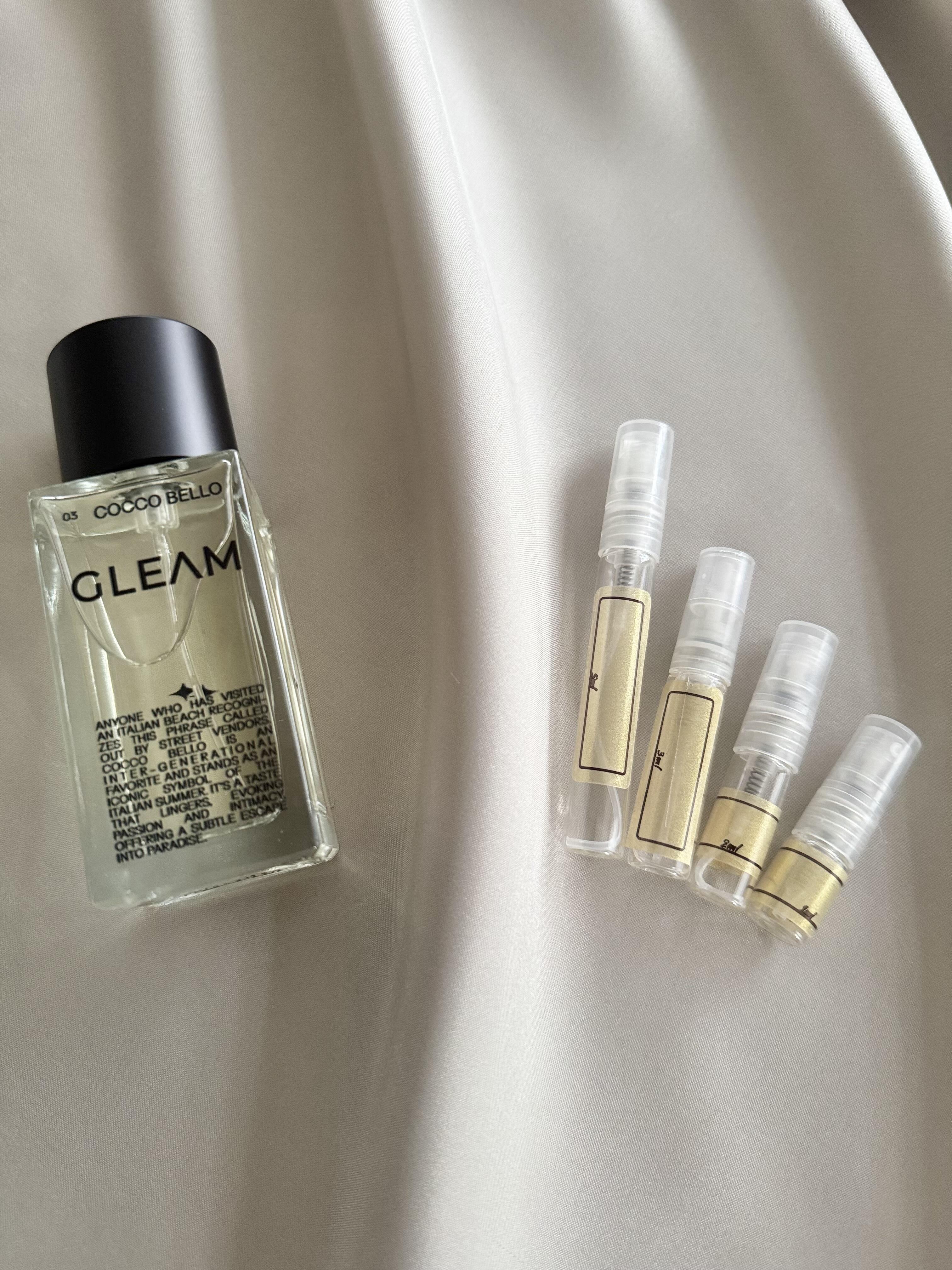 GLEAM Cocco Bello with sample bottles