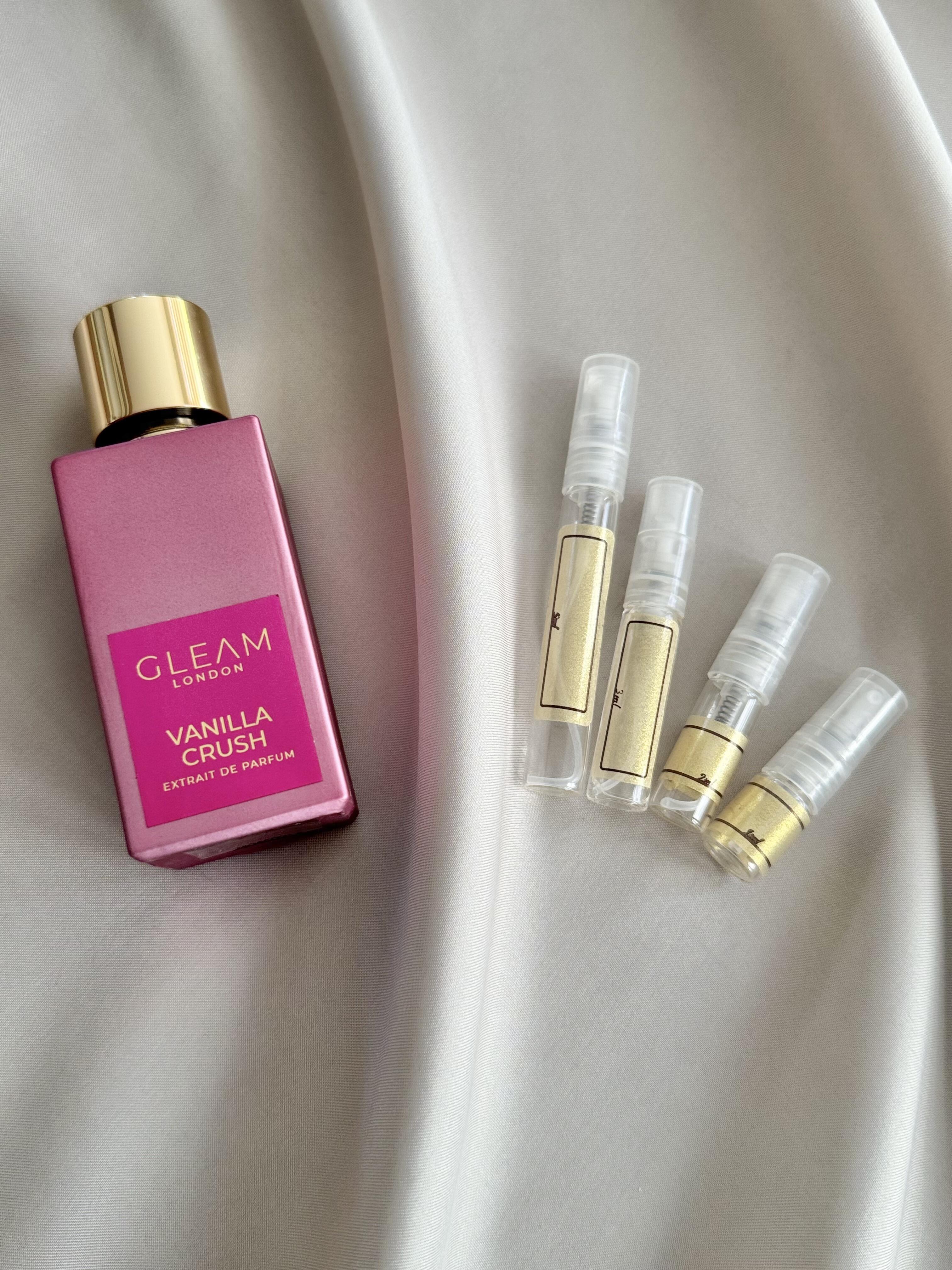 Gleam London Vanilla Crush perfume with sample bottles