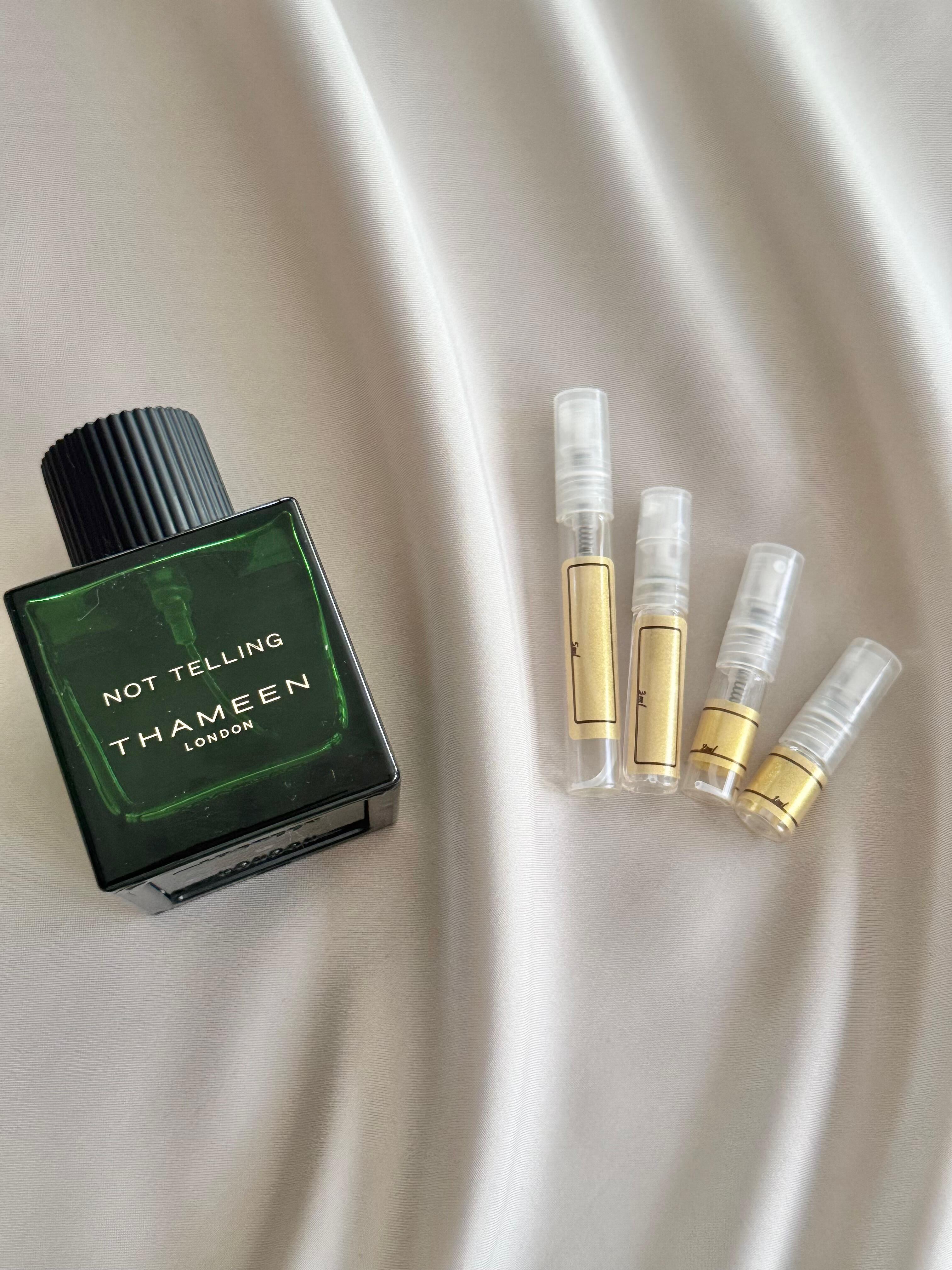 Thameen Not Telling with sample bottles