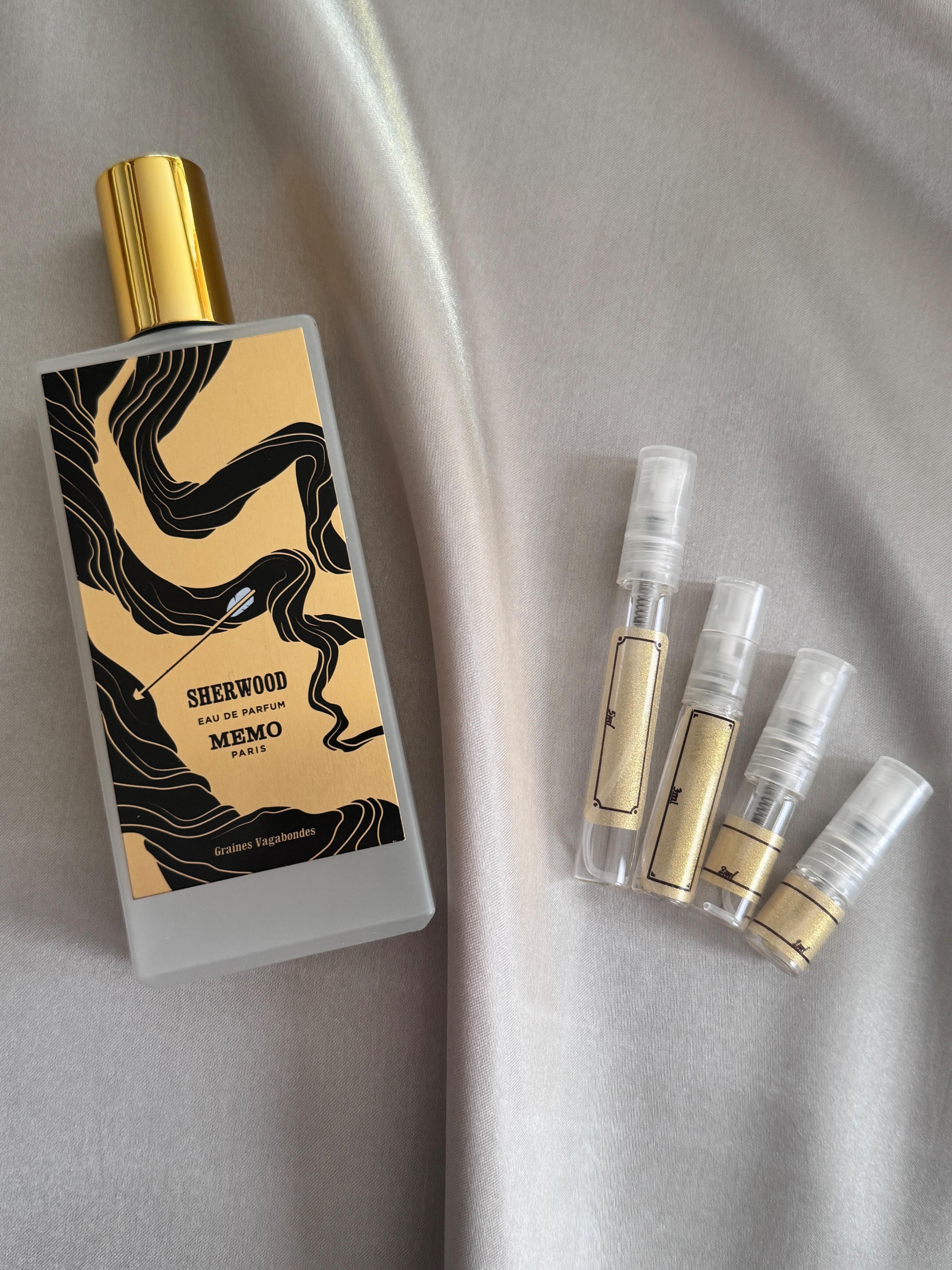 Memo Paris Sherwood Perfume with sample bottles