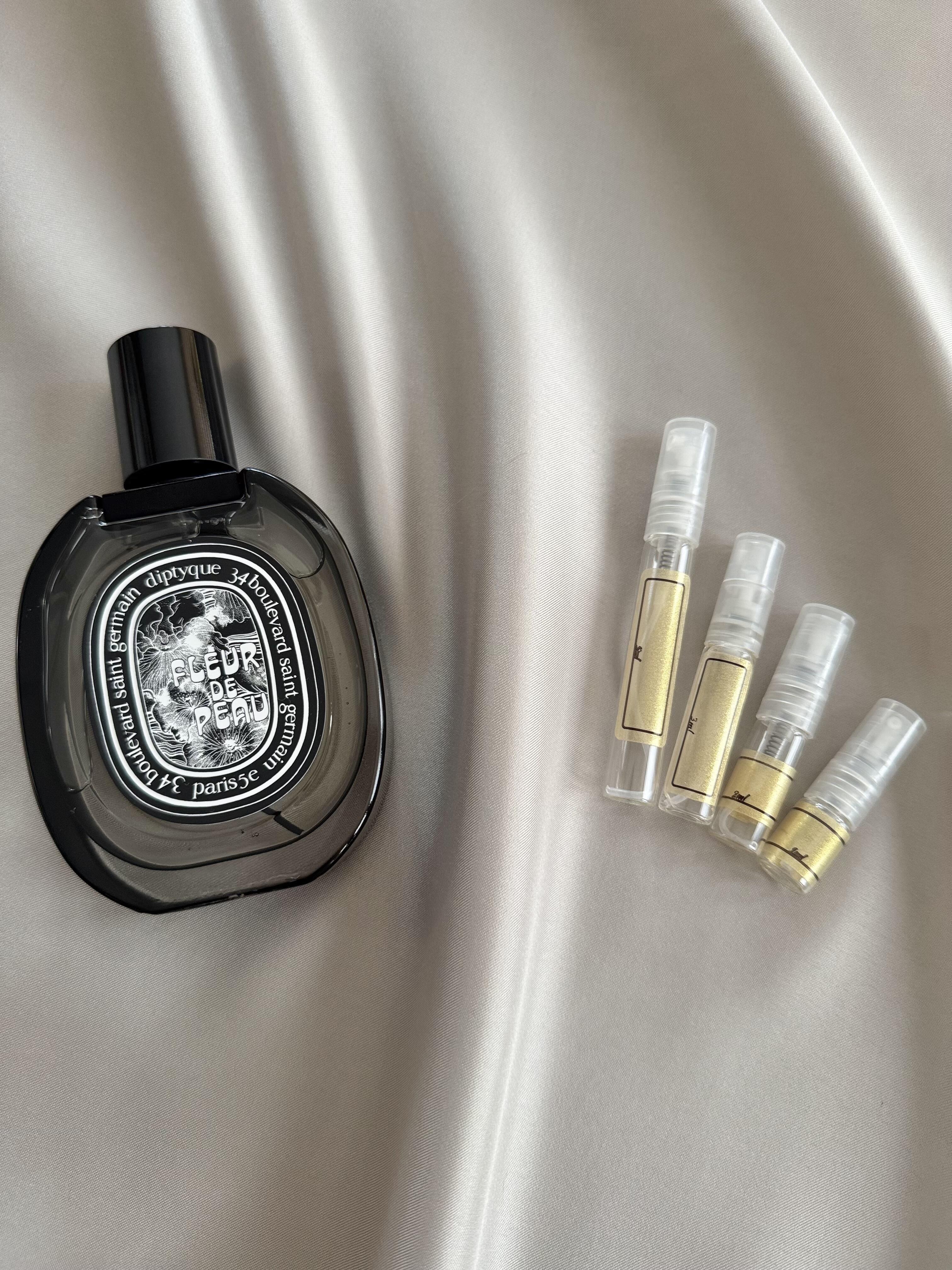 Diptyque Fleur de Peau with sample bottles