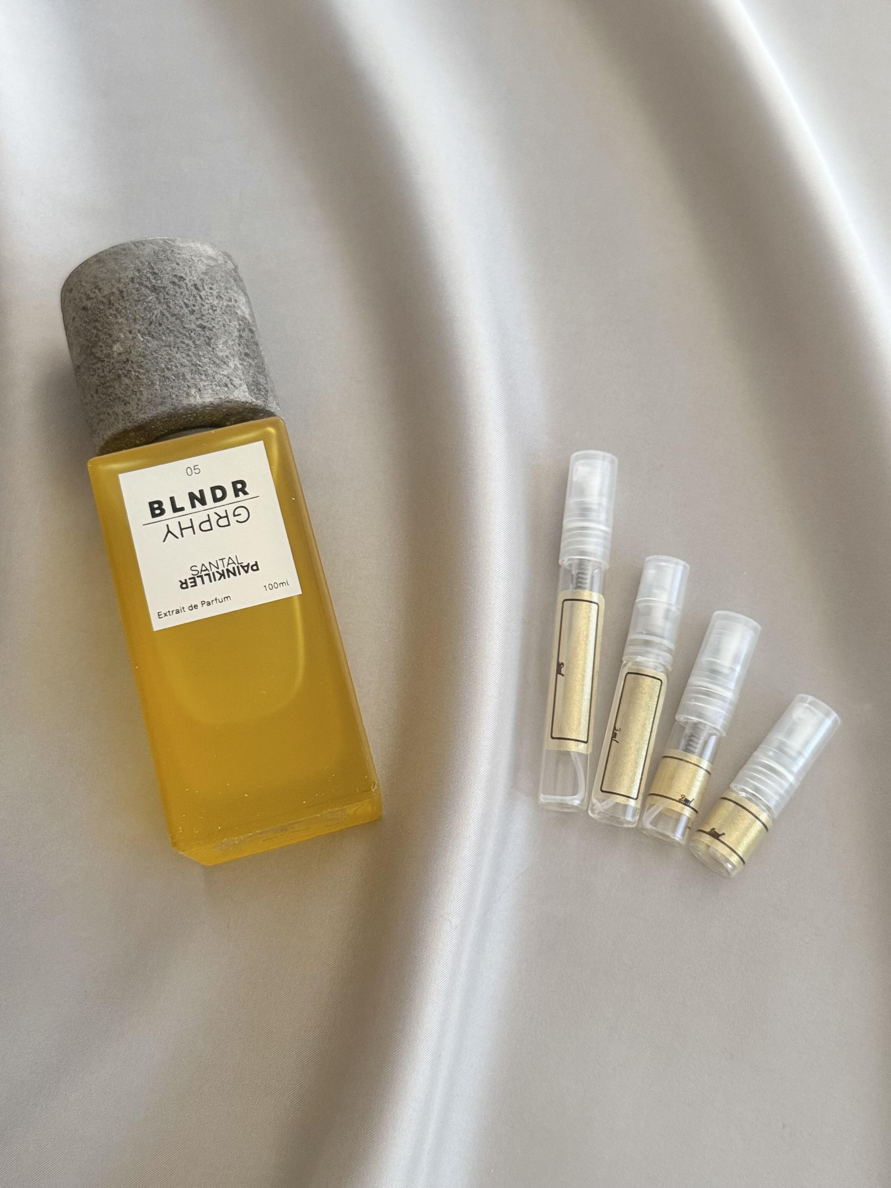 BLNDGRPHY Santal Painkiller with sample bottles